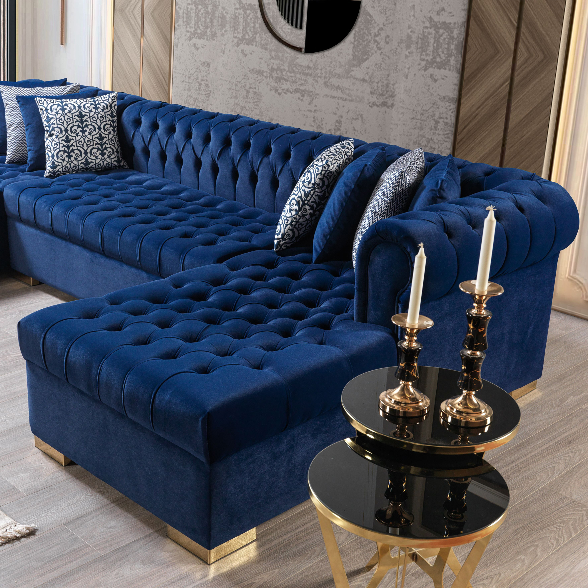 Nova - Lauren Navy Velvet Double Chaise 136" Sectional