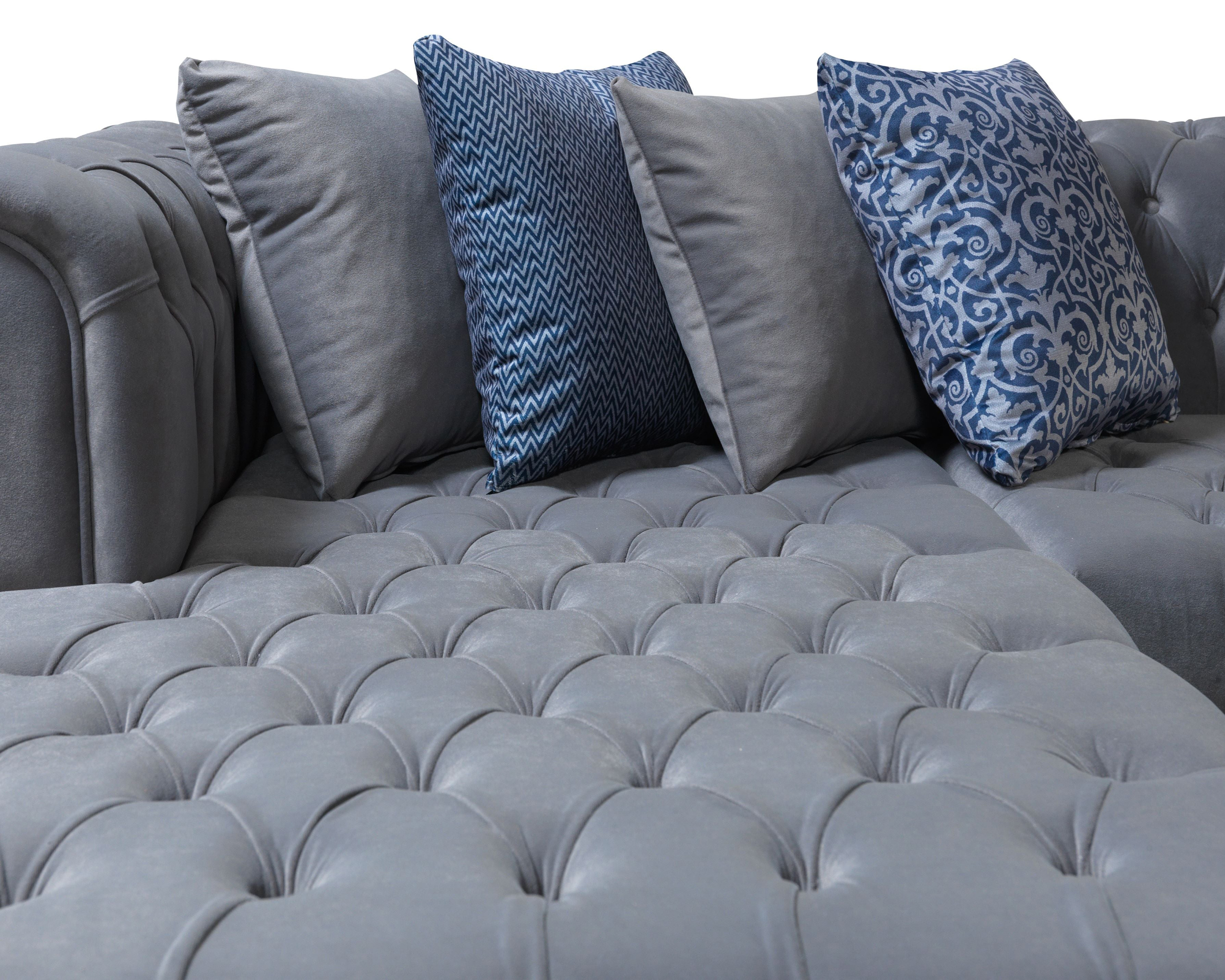Nova Lauren Velvet Double Chaise Sectional - Gray