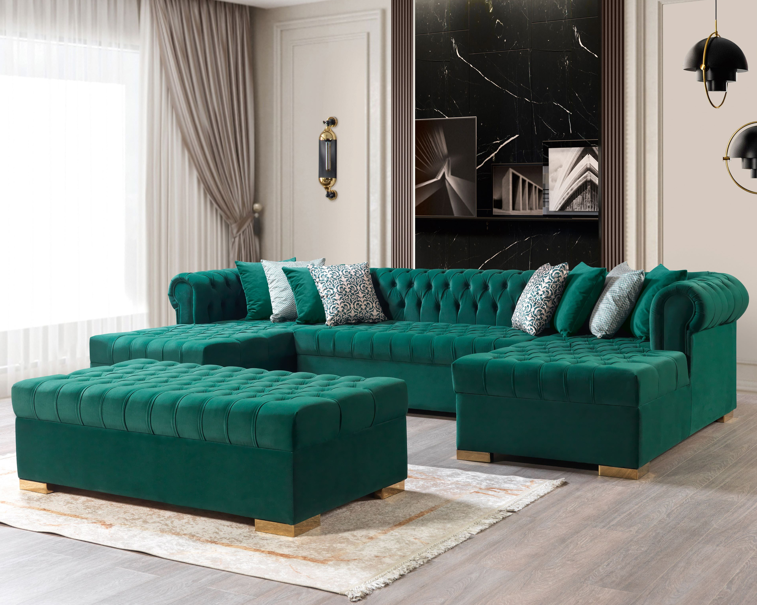Nova Lauren Velvet Rectangle Ottoman - Green