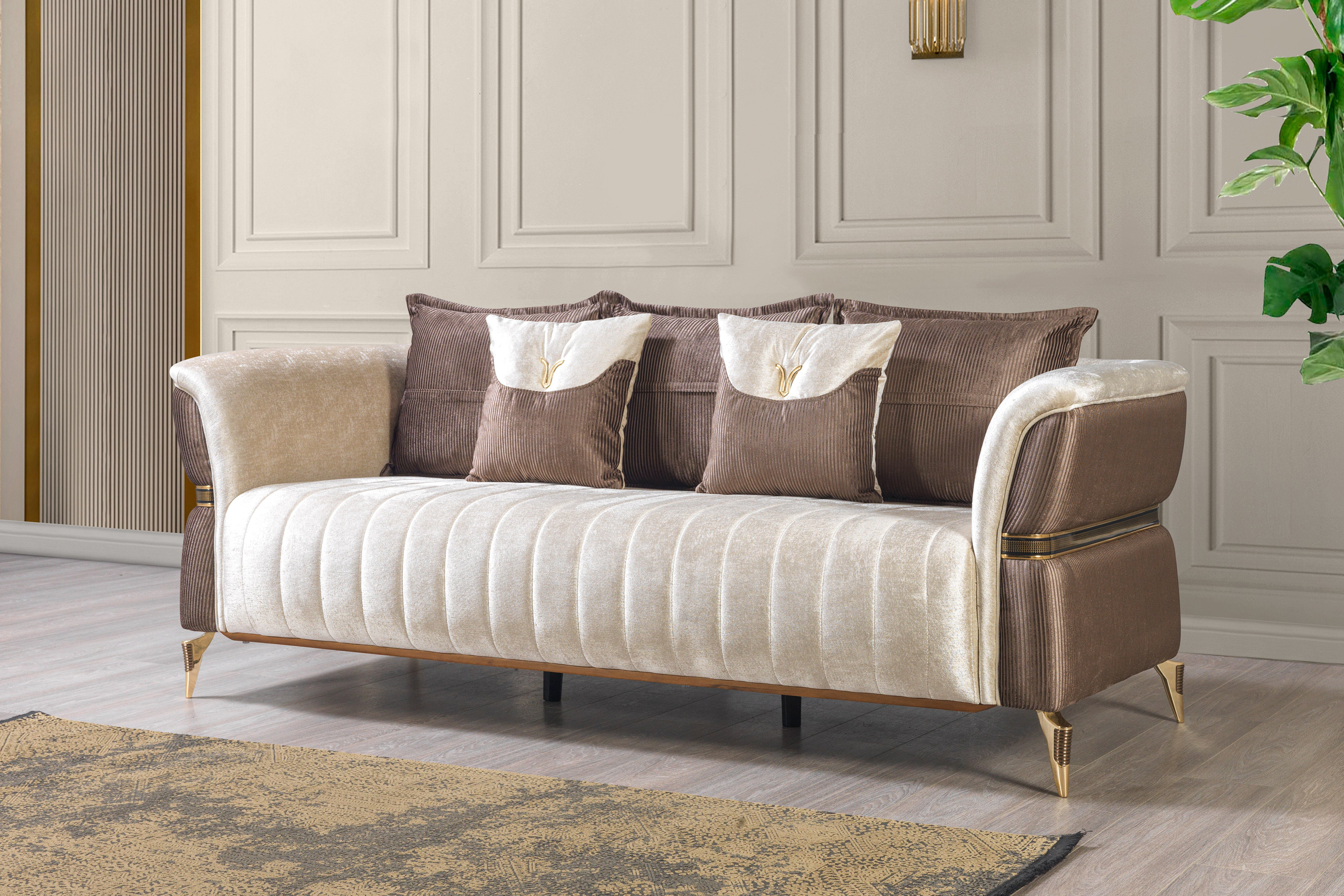 Nova Leina Velvet Sofa & Loveseat - Ivory-Coffee