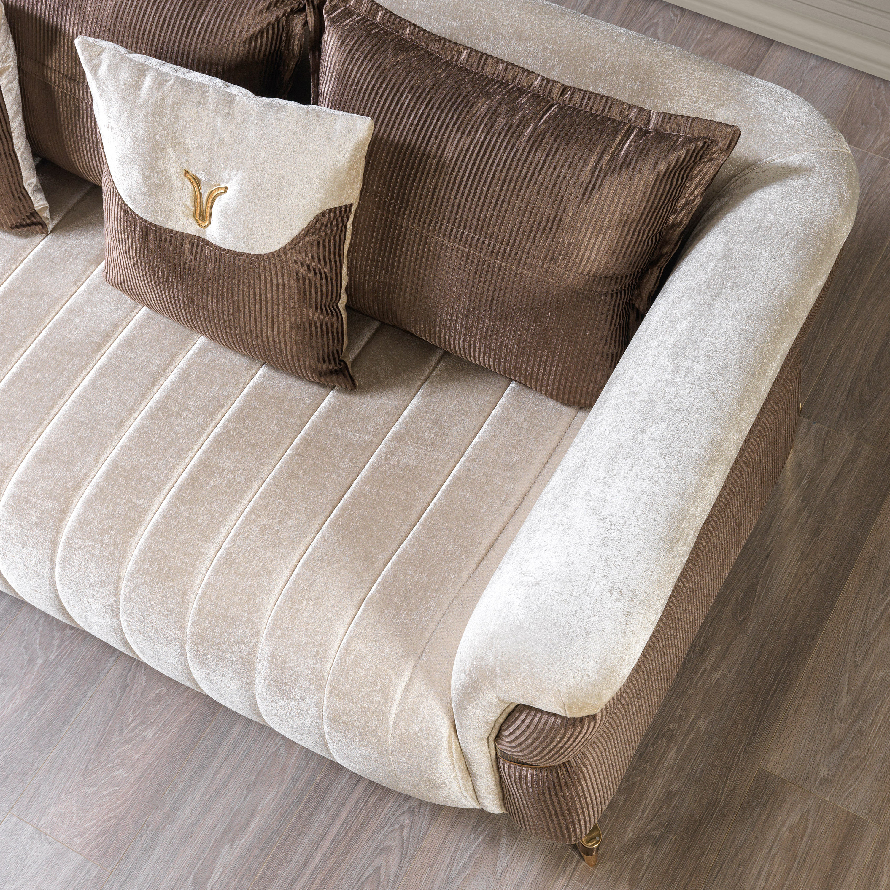 Nova Leina Velvet Sofa & Loveseat - Ivory-Coffee