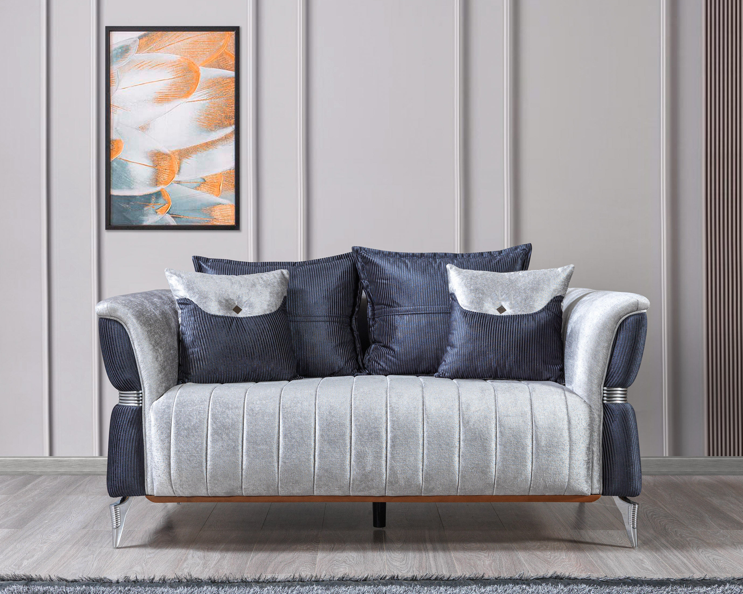 Nova Leina Velvet Sofa & Loveseat - Silver-Gray