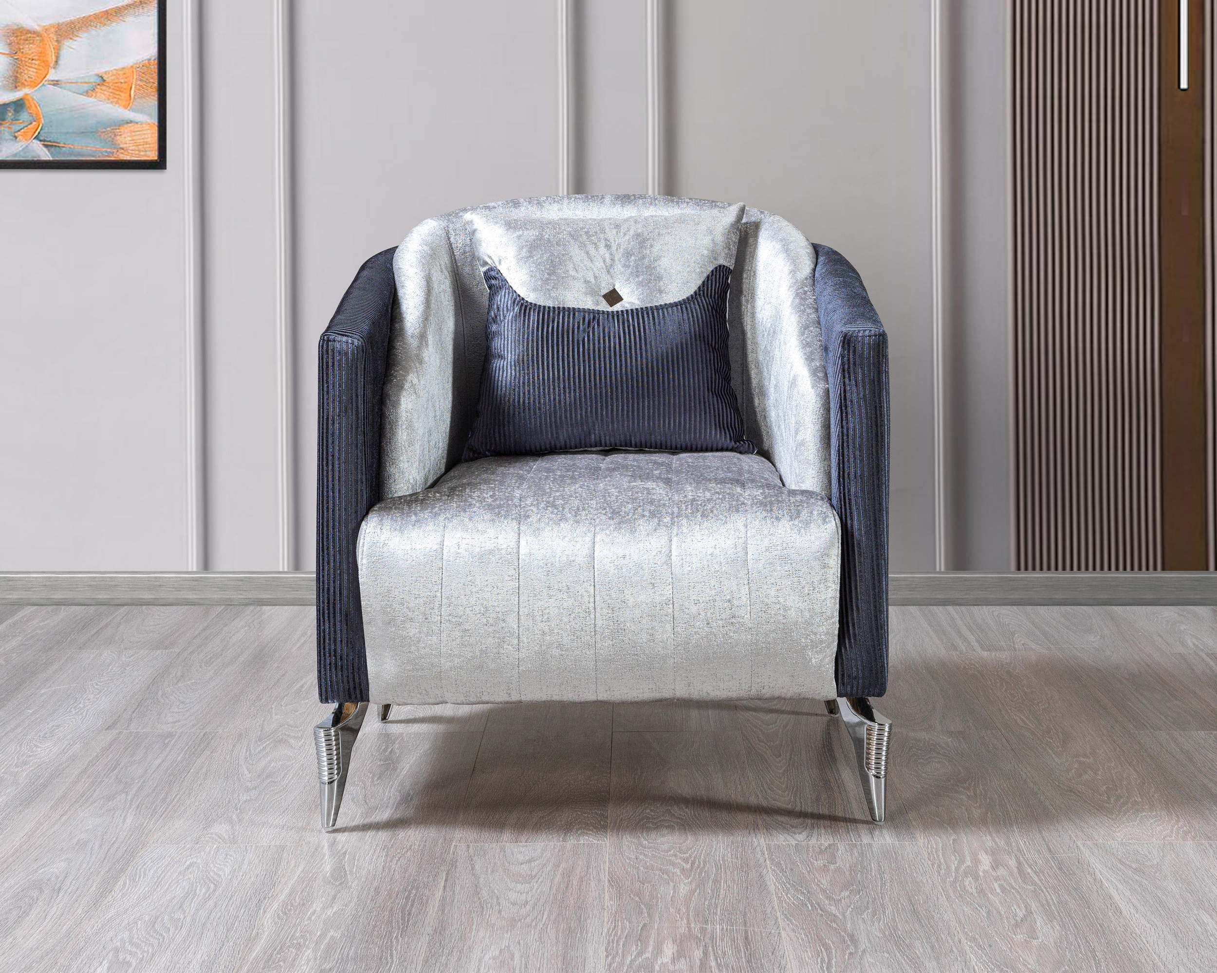 Nova Leina Velvet Sofa & Loveseat - Silver-Gray