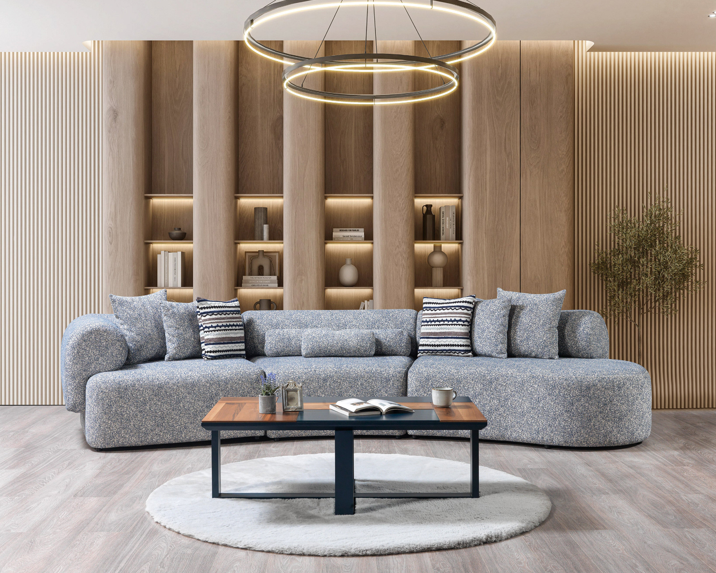Nova Lena Blue Boucle 3-Piece Curved 145" Sectional