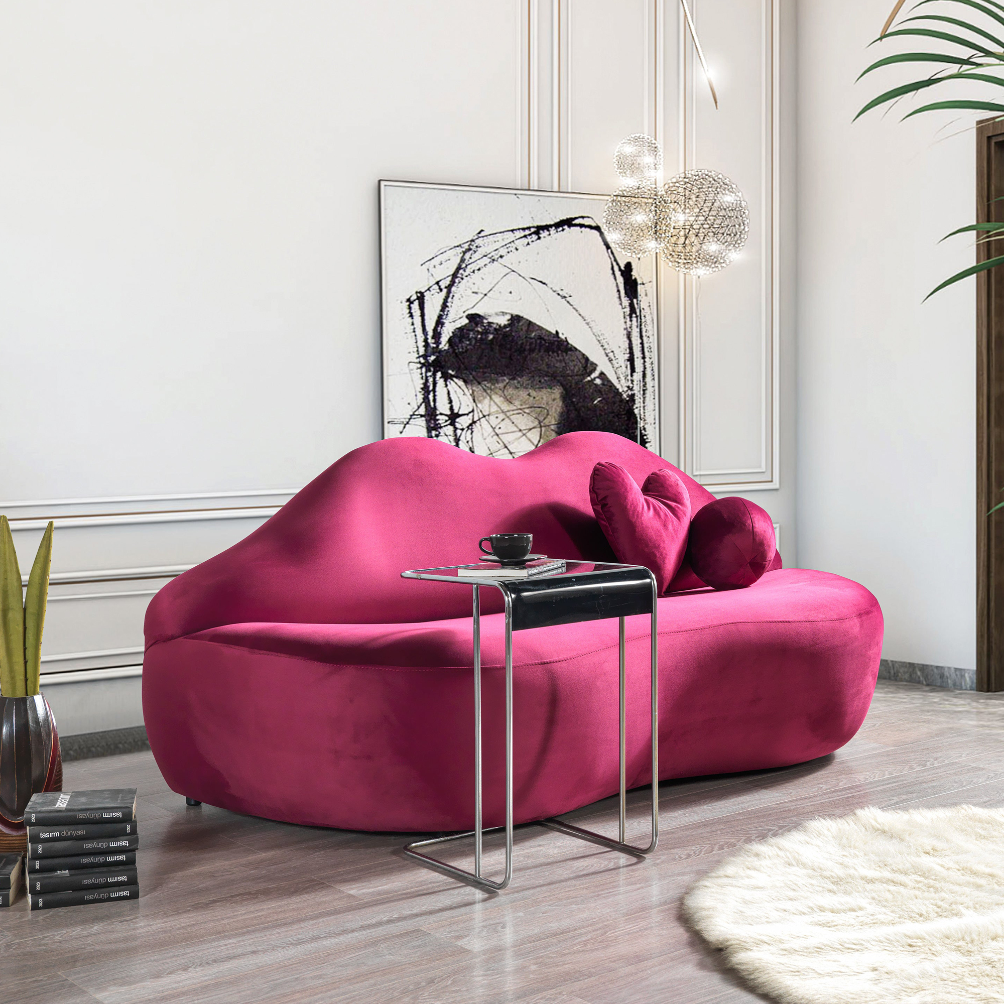 Nova - Lips Maroon Velvet Loveseat 81"