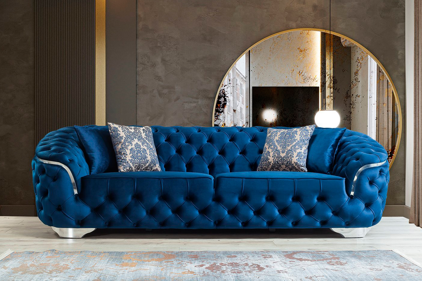 Nova Lupino Velvet Sofa & Loveseat - Blue