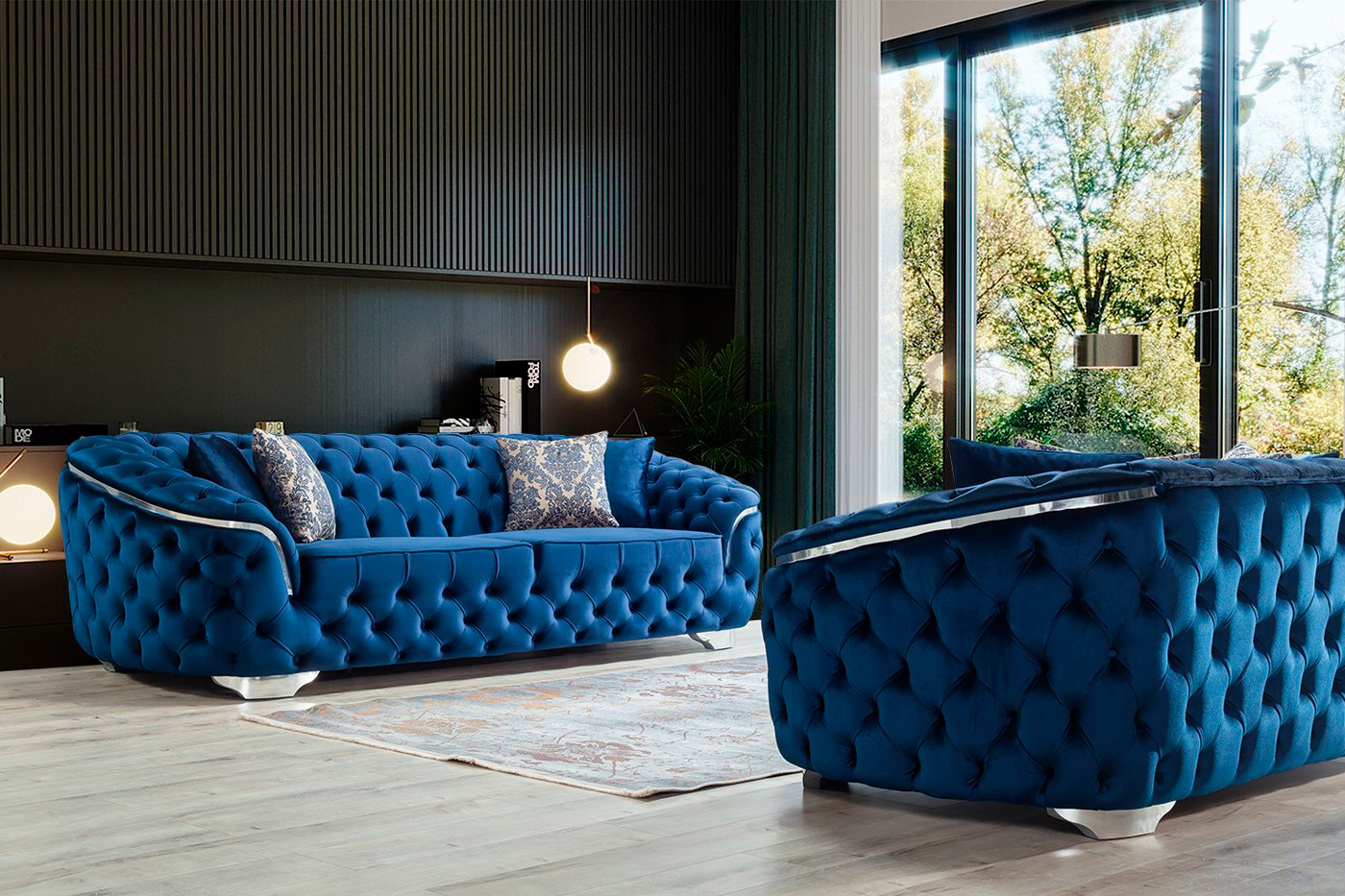 Nova Lupino Velvet Sofa & Loveseat - Blue