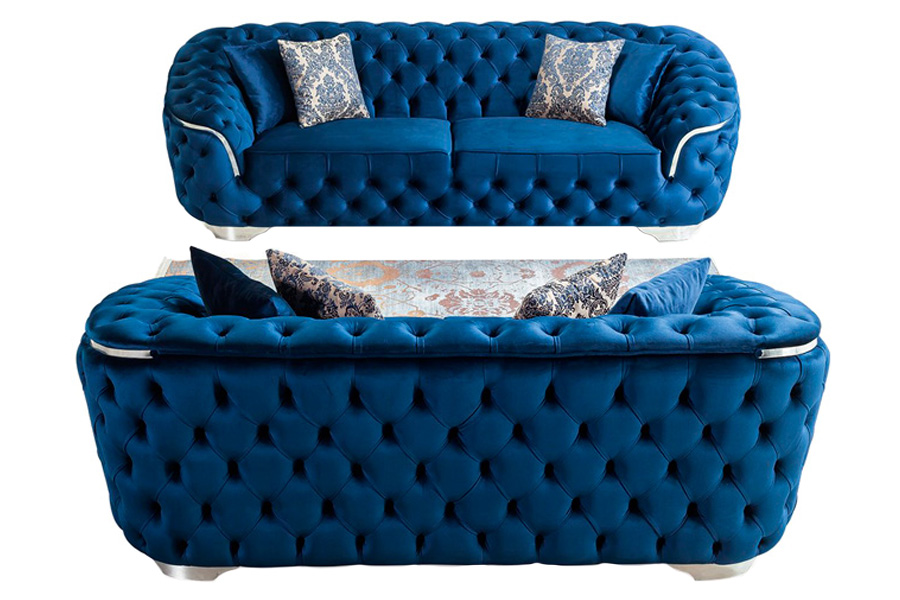 Nova Lupino Velvet Sofa & Loveseat - Blue