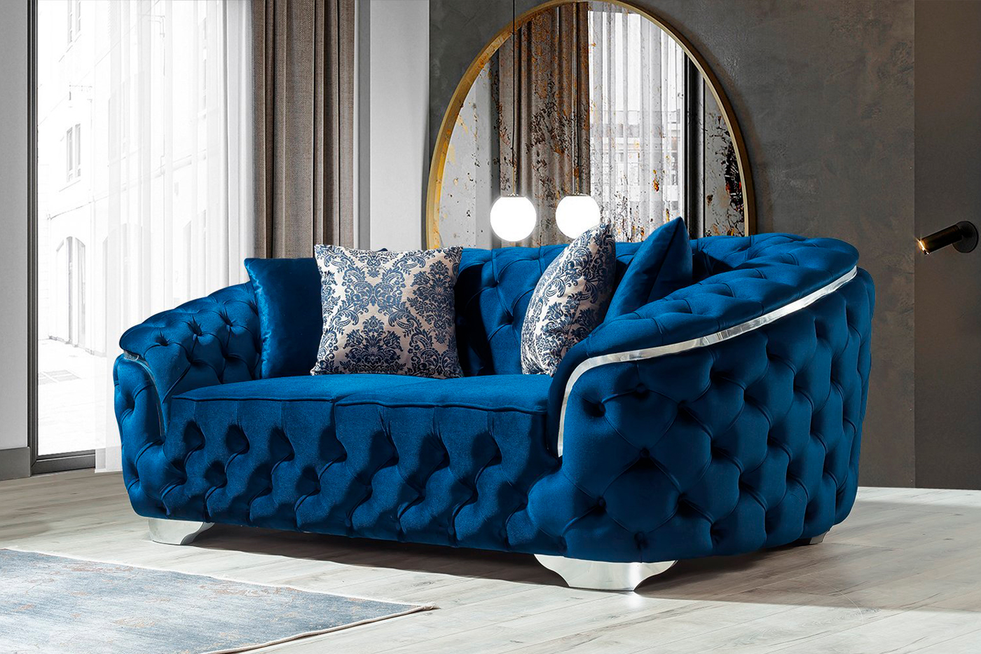 Nova Lupino Velvet Sofa & Loveseat - Blue
