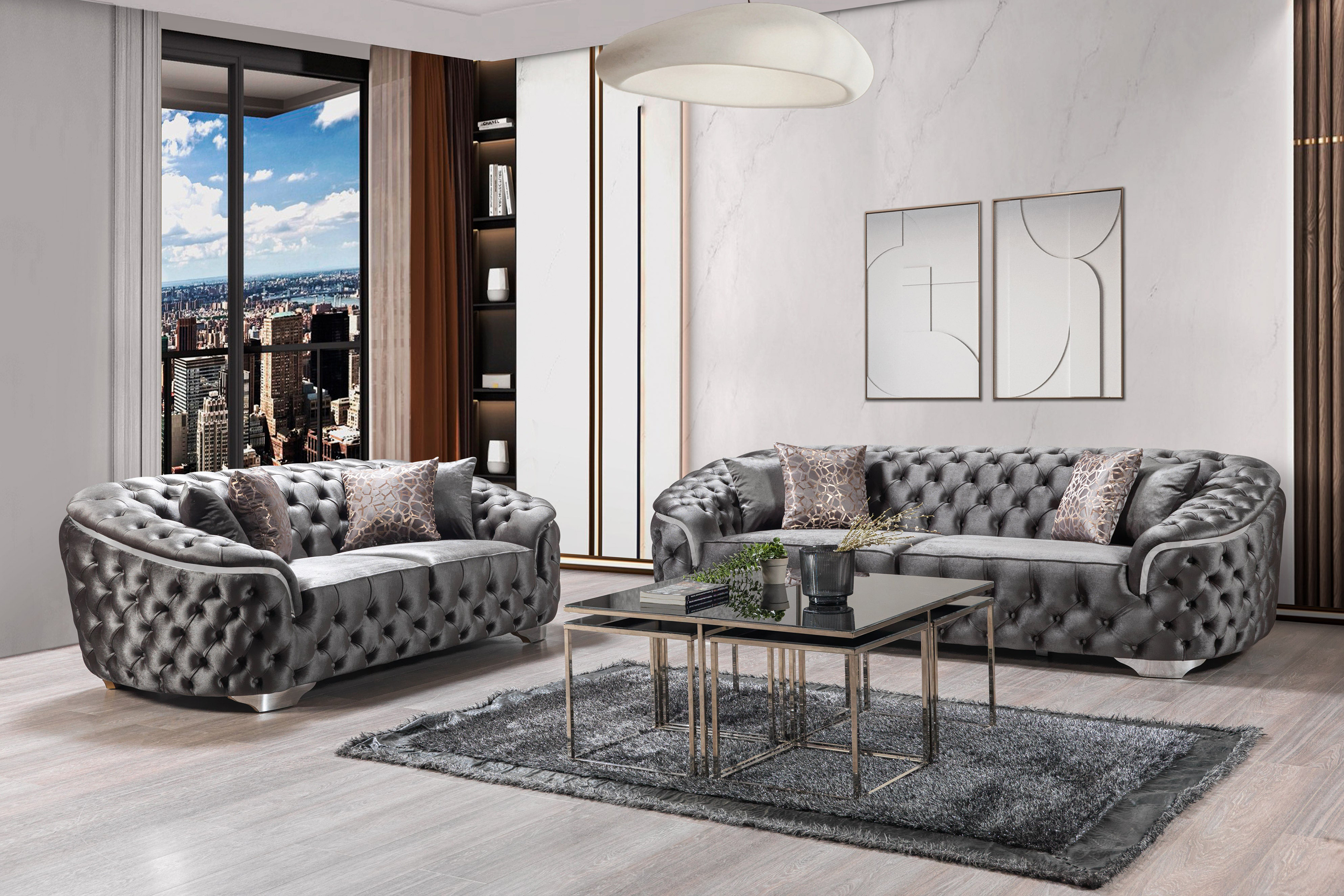 Nova - Lupino Gray Velvet Sofa 95" & Loveseat 82"