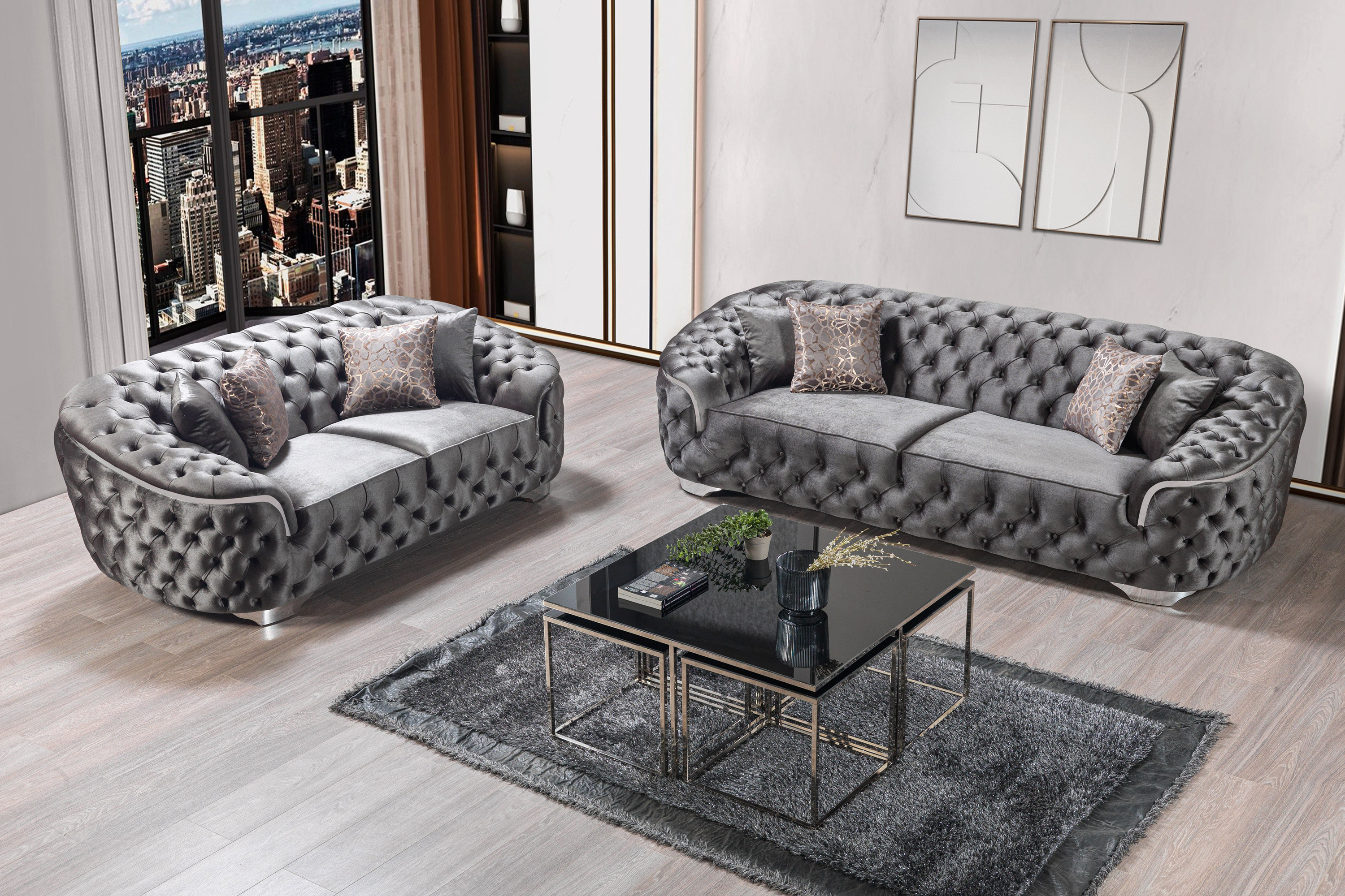 Nova - Lupino Gray Velvet Sofa 95" & Loveseat 82"