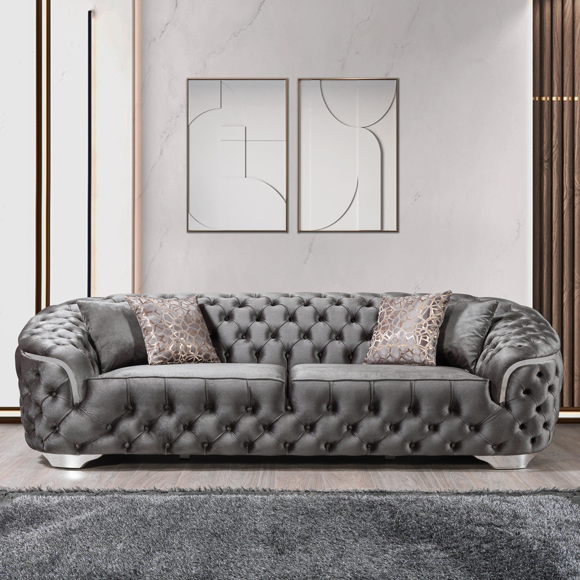 Nova - Lupino Gray Velvet Sofa 95" & Loveseat 82"
