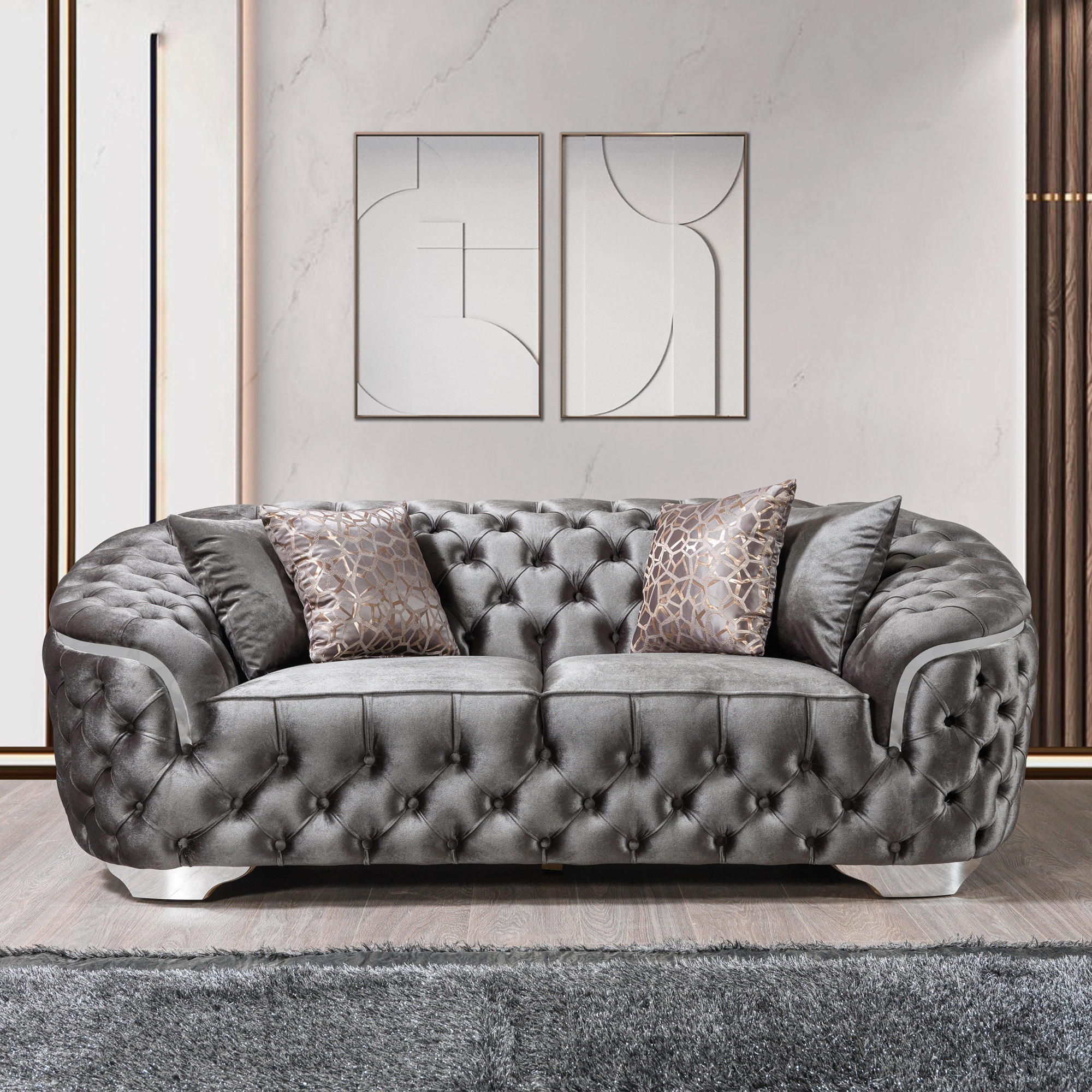 Nova - Lupino Gray Velvet Sofa 95" & Loveseat 82"