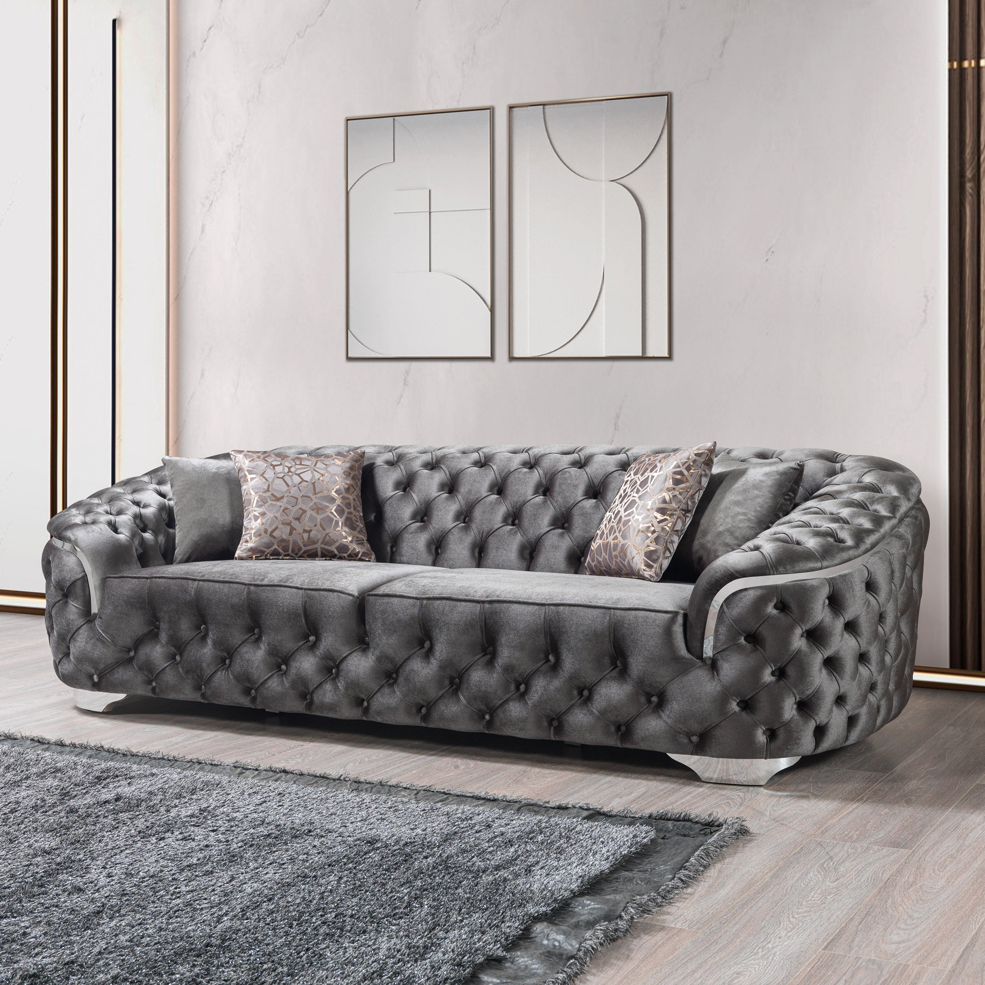 Nova - Lupino Gray Velvet Sofa 95" & Loveseat 82"