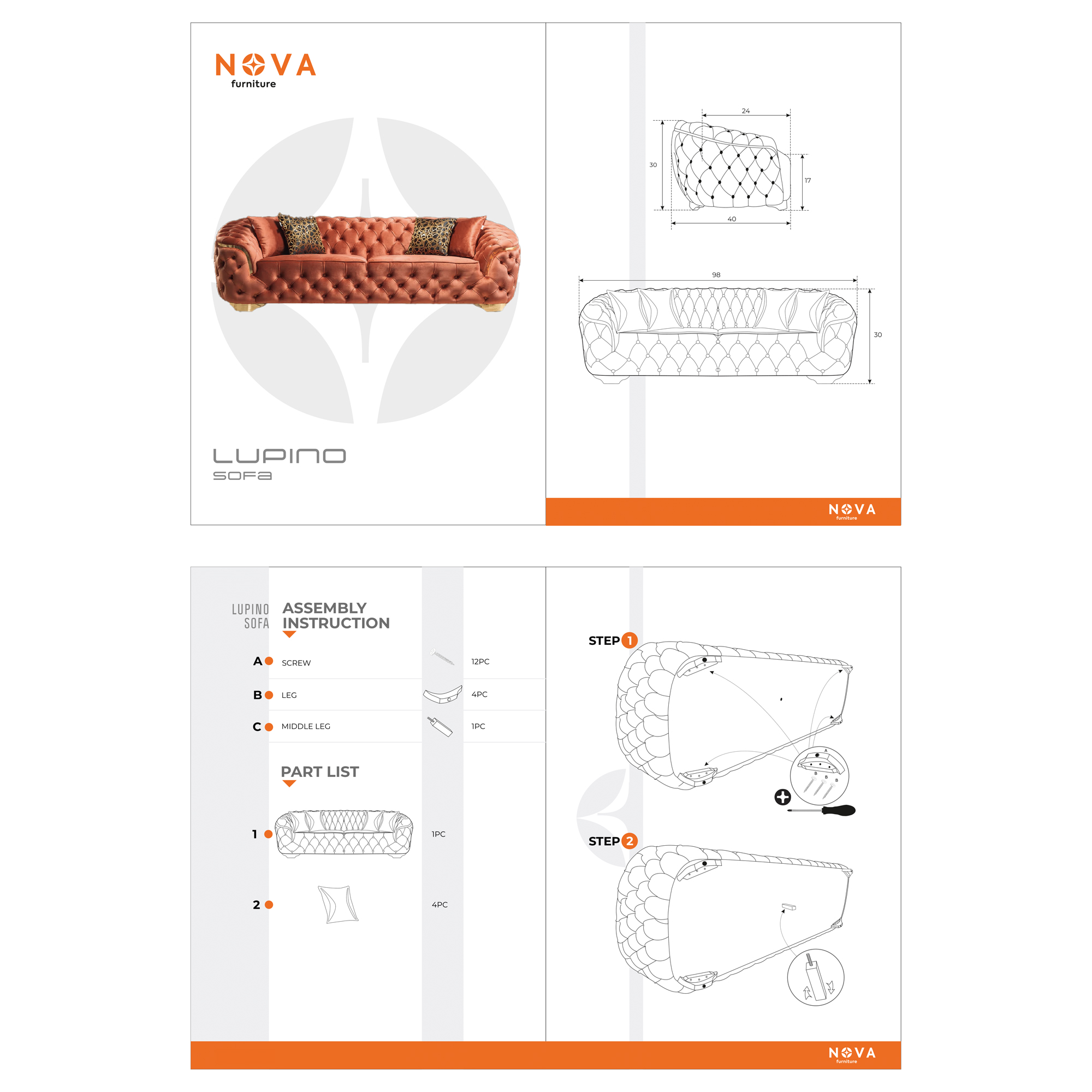 Nova - Lupino Gray Velvet Sofa 95" & Loveseat 82"