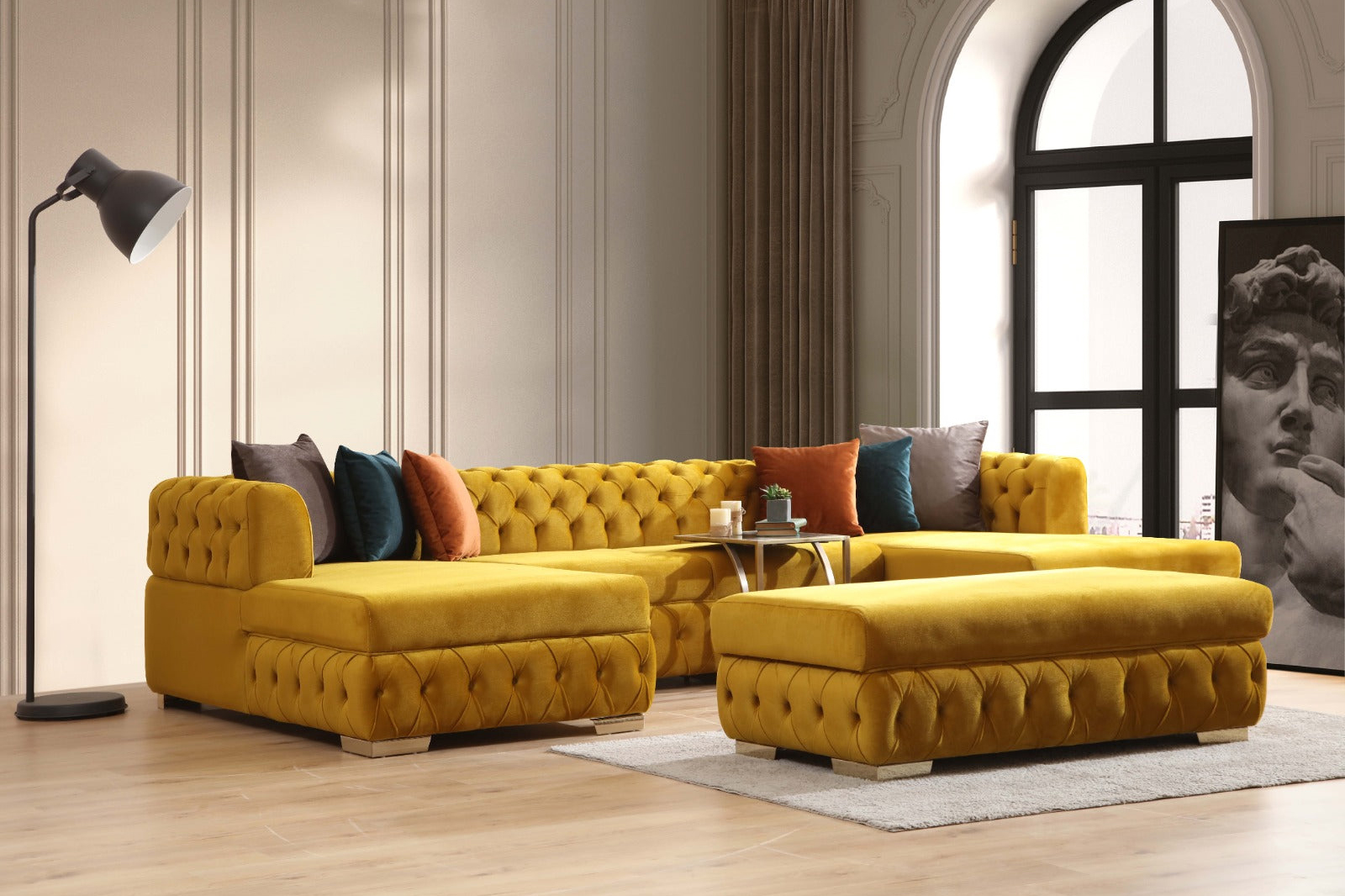 Nova - Matilda Velvet Rectangle Ottoman in Mustard