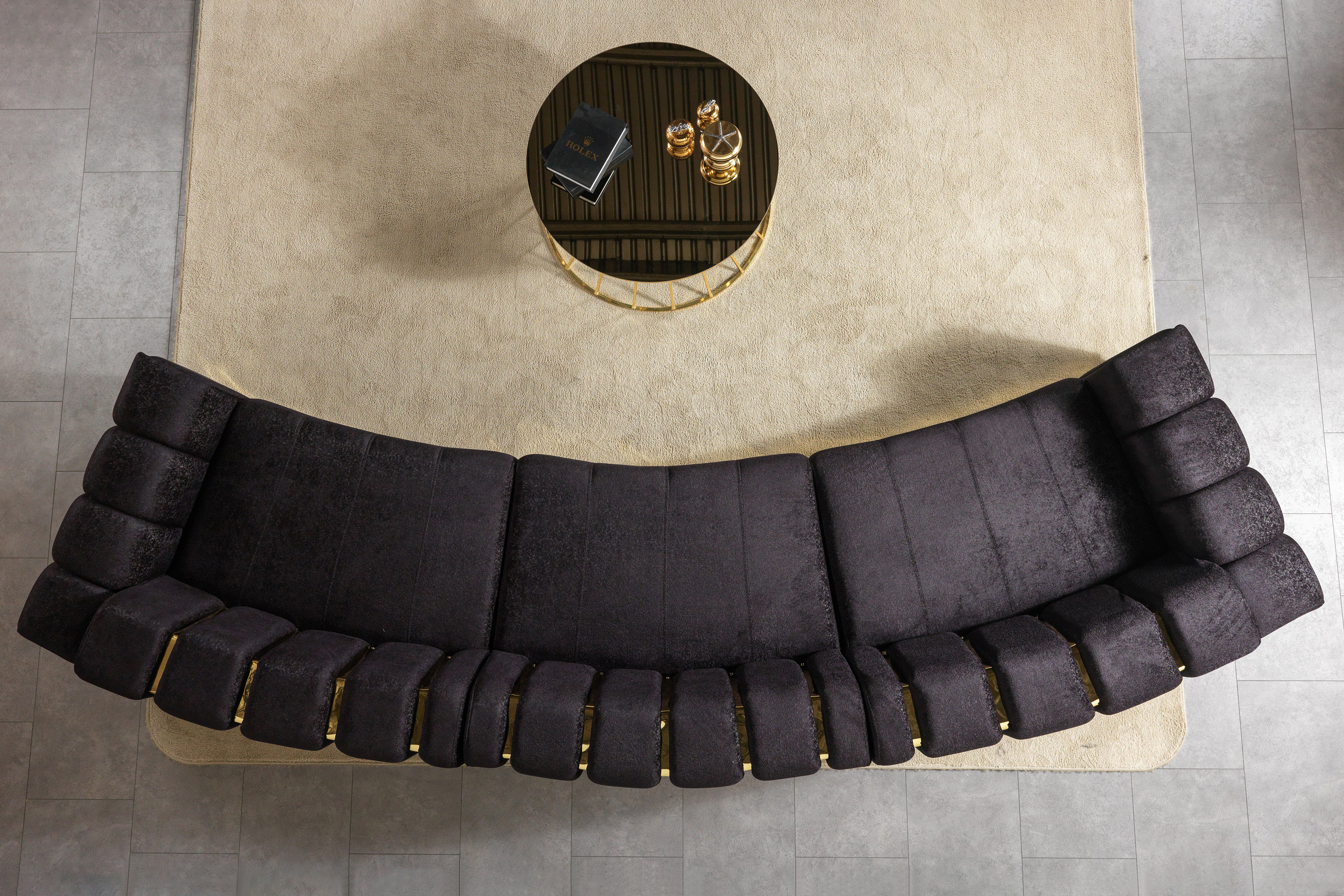 Nova Michelle Black Velvet 3-Piece Curved 165" Sectional