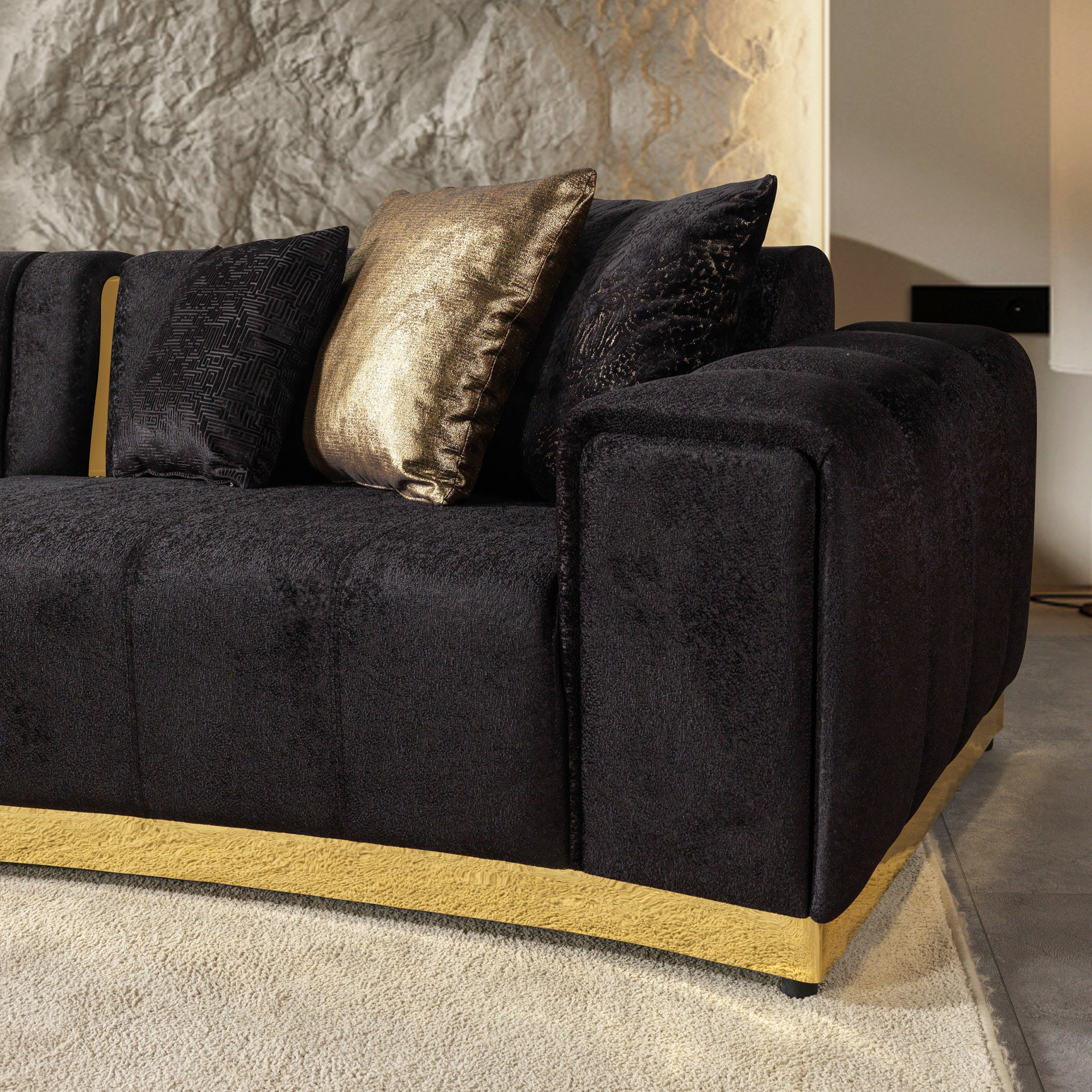 Nova Michelle Black Velvet 3-Piece Curved 165" Sectional