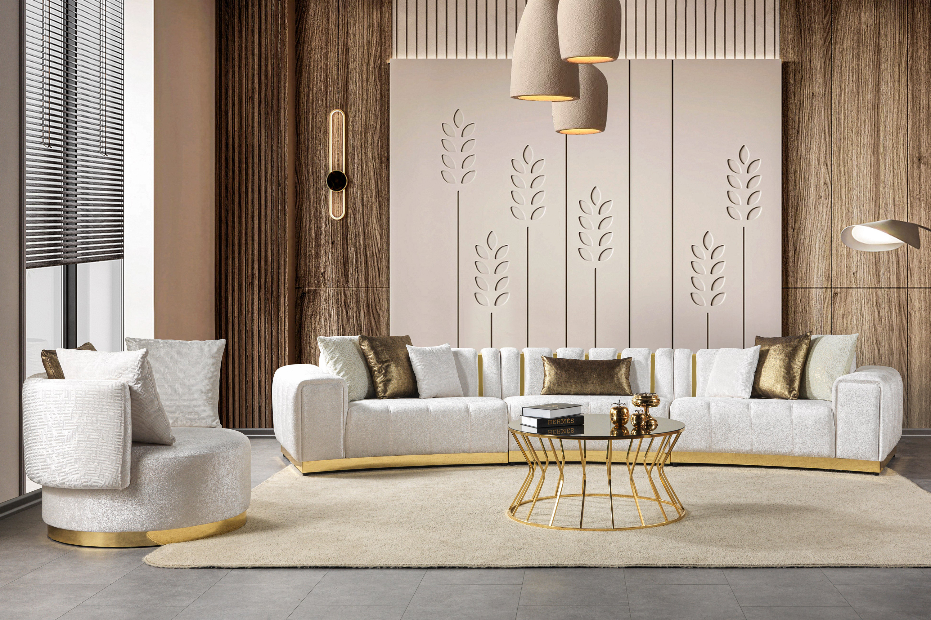 Nova Michelle Ivory Velvet 3-Piece Curved 165" Sectional