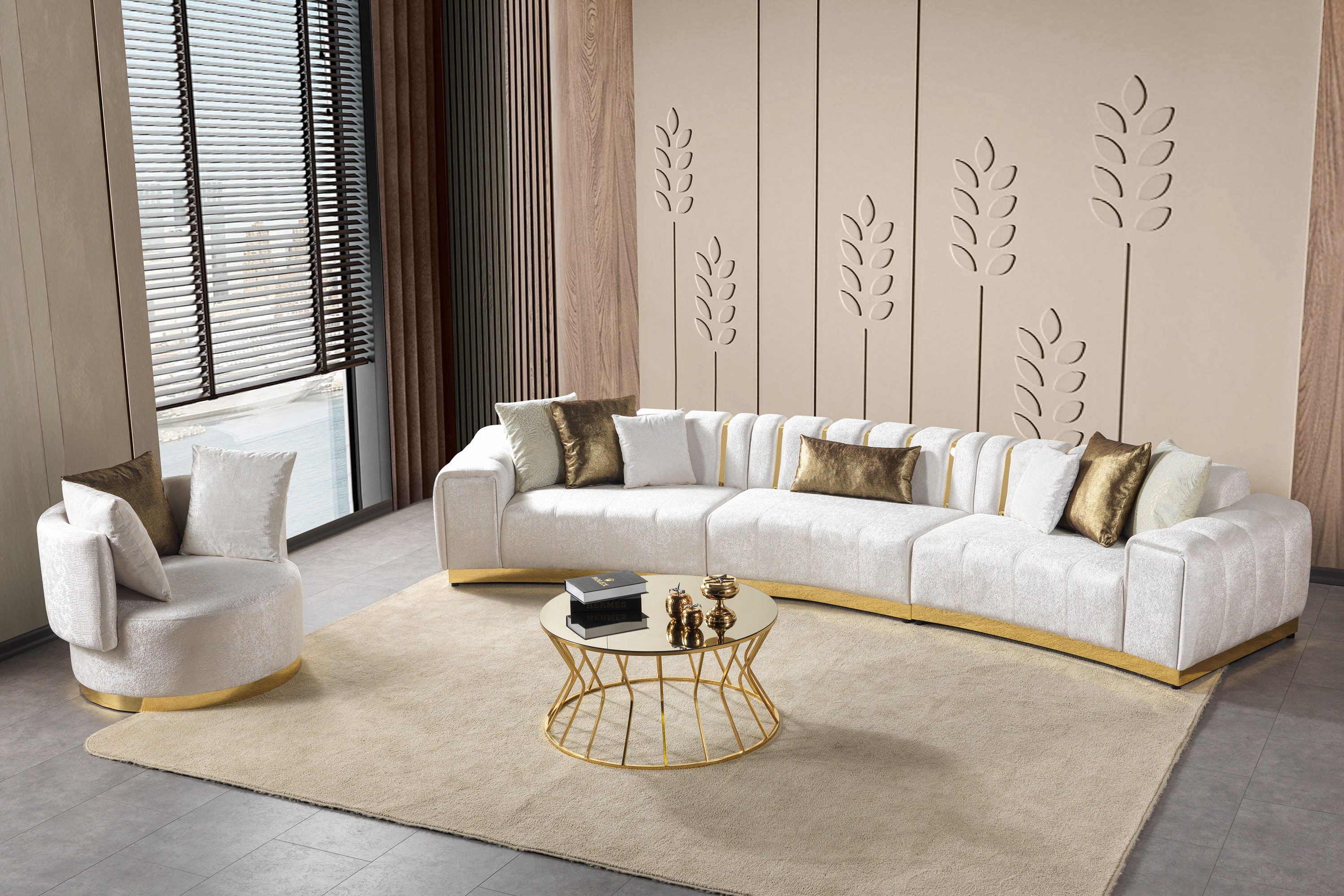 Nova Michelle Ivory Velvet 3-Piece Curved 165" Sectional