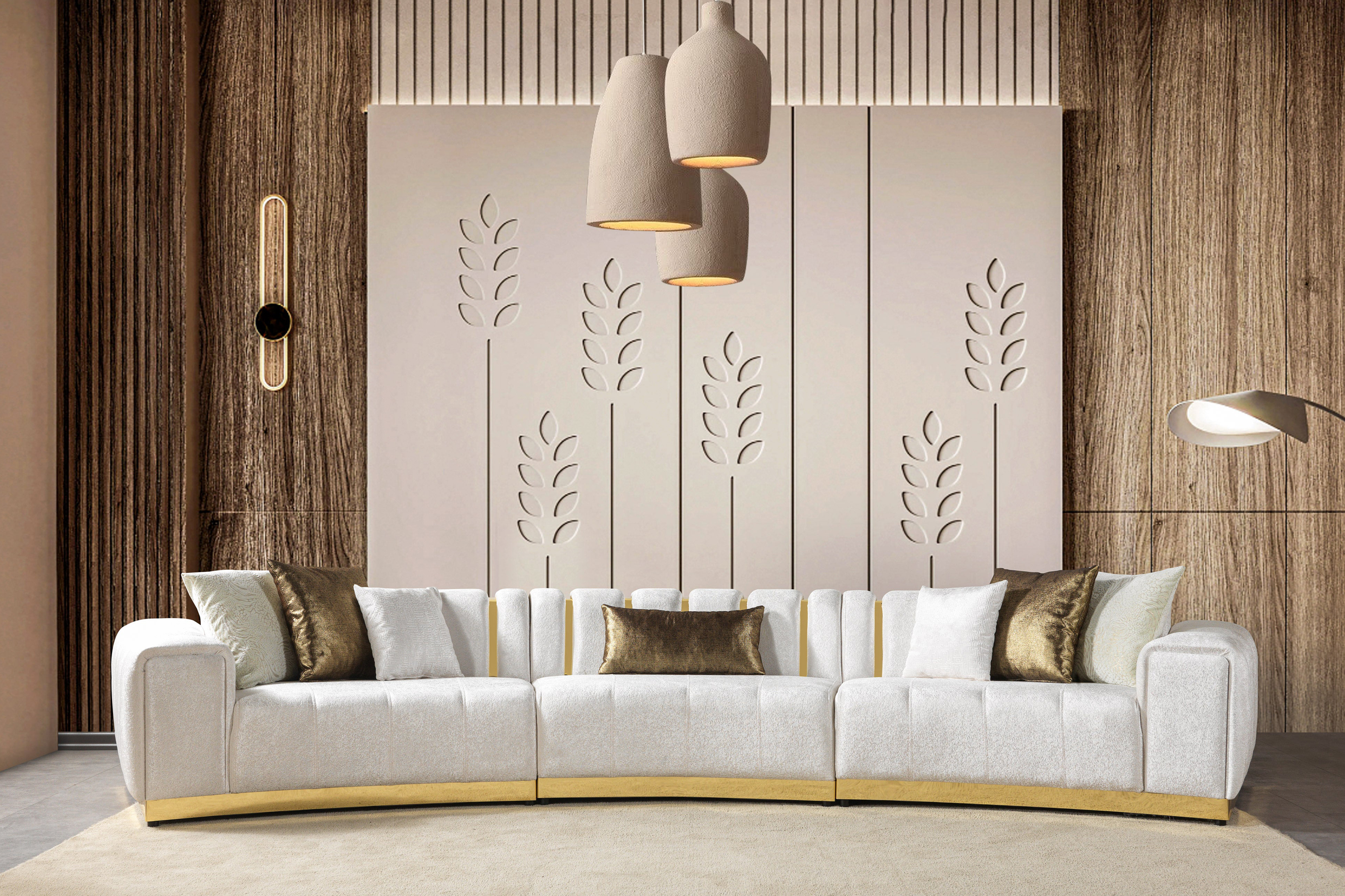 Nova Michelle Ivory Velvet 3-Piece Curved 165" Sectional