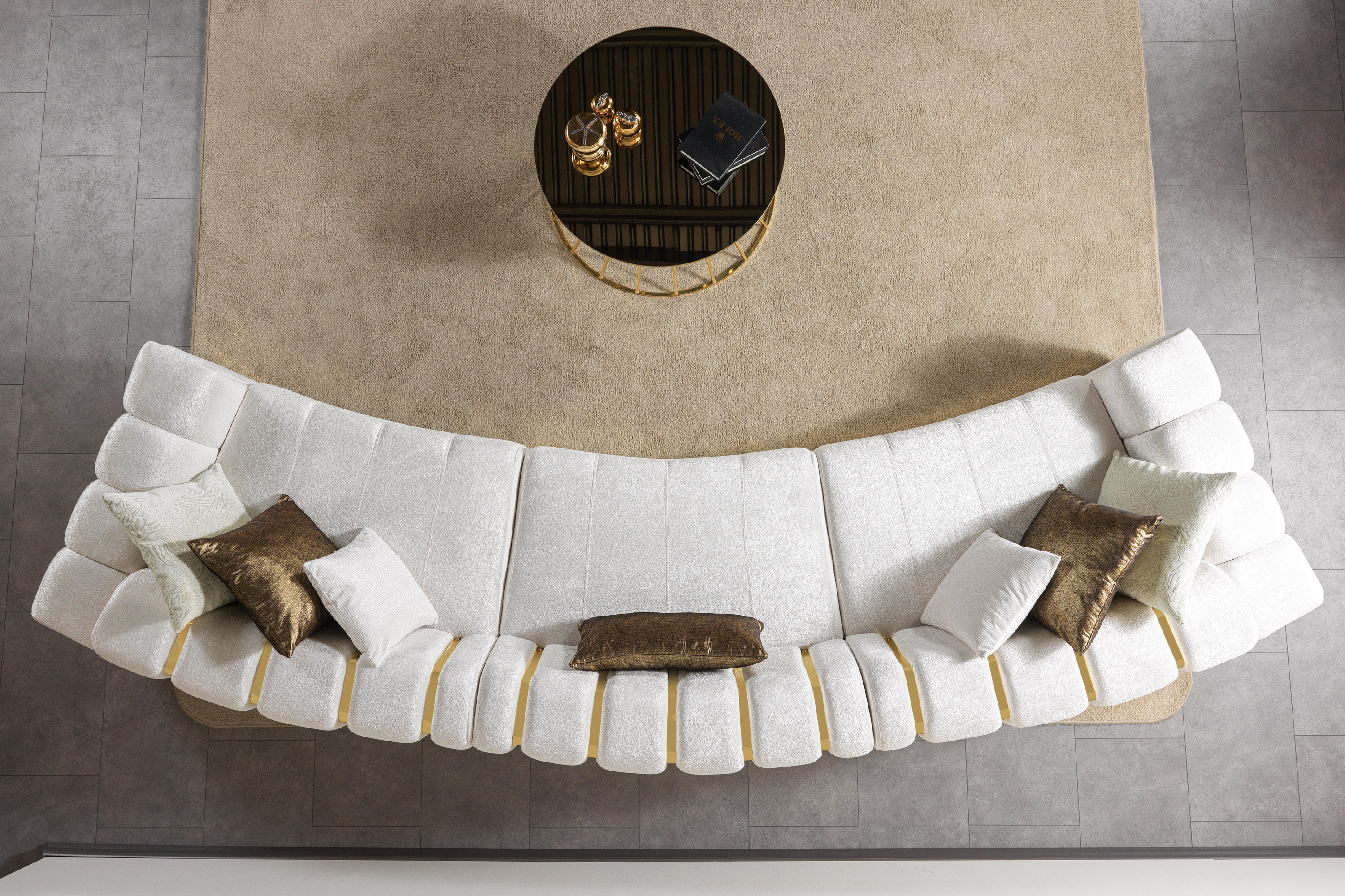 Nova Michelle Ivory Velvet 3-Piece Curved 165" Sectional