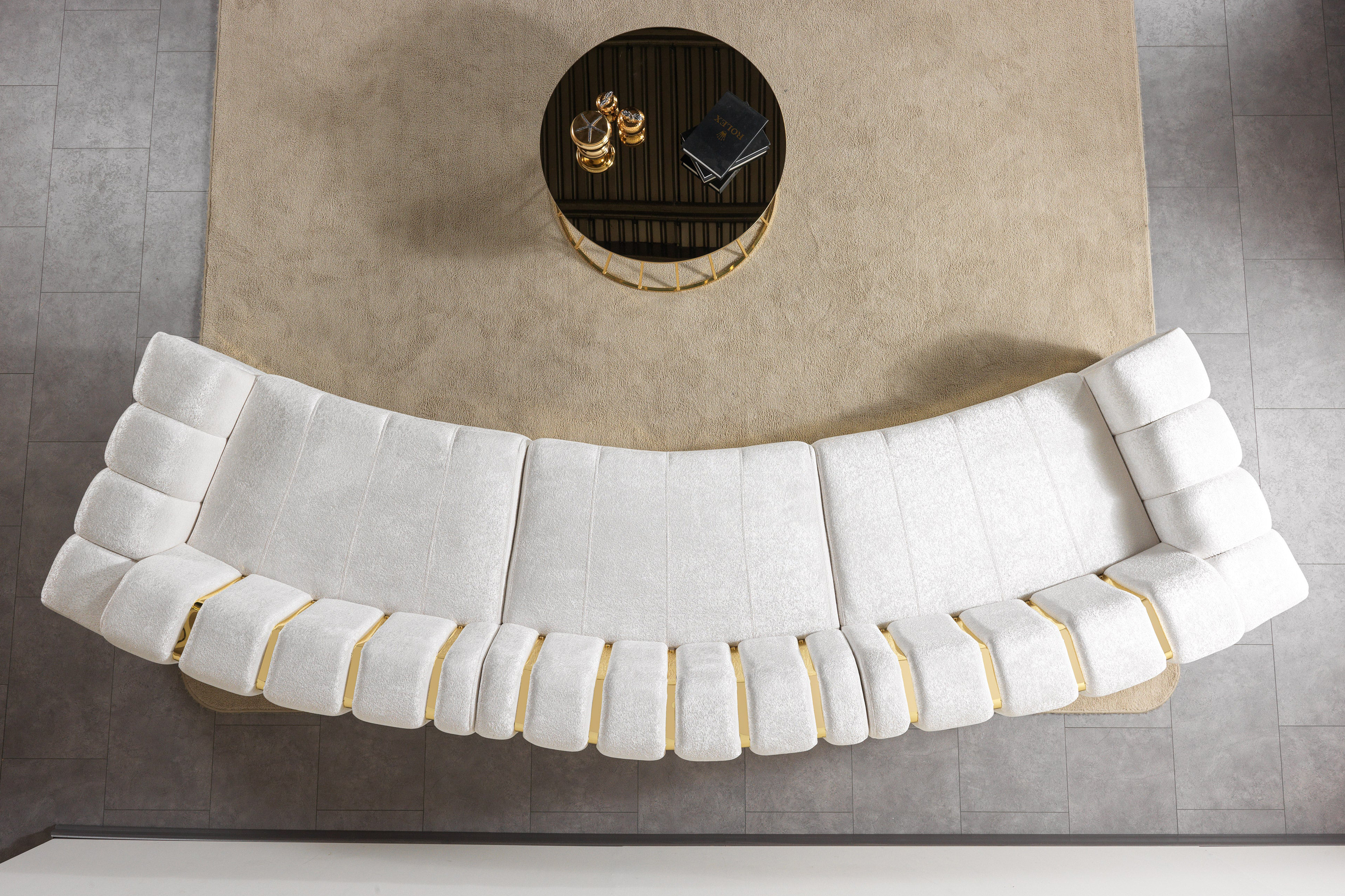 Nova Michelle Ivory Velvet 3-Piece Curved 165" Sectional