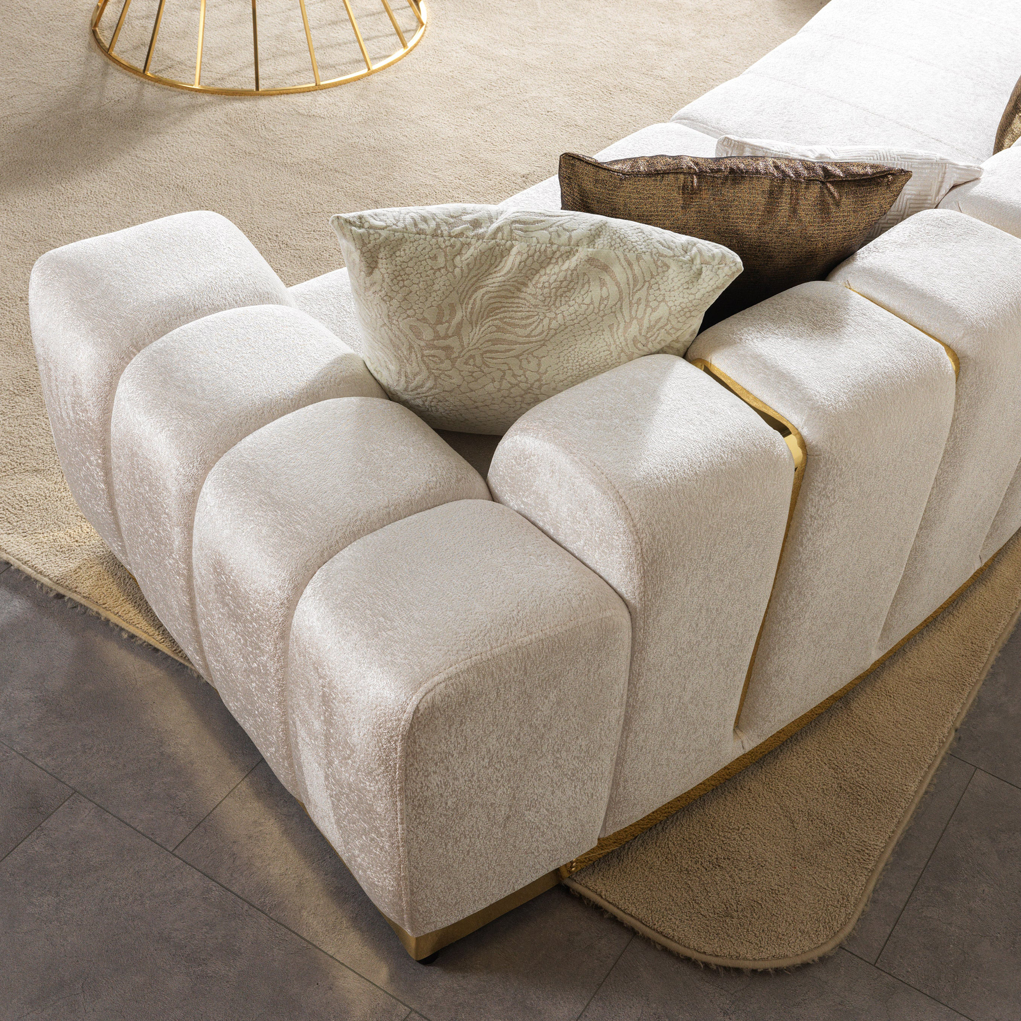 Nova Michelle Ivory Velvet 3-Piece Curved 165" Sectional