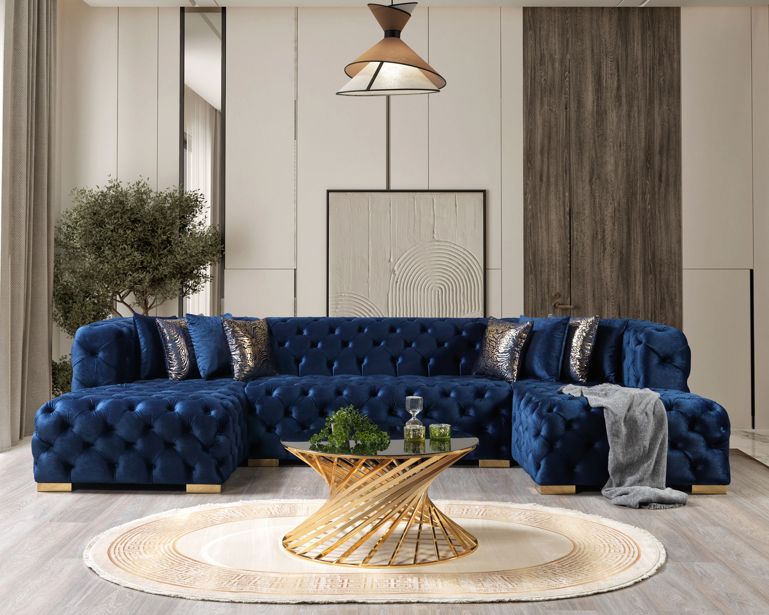 Nova Neva Blue Velvet Double Chaise 138" Sectional