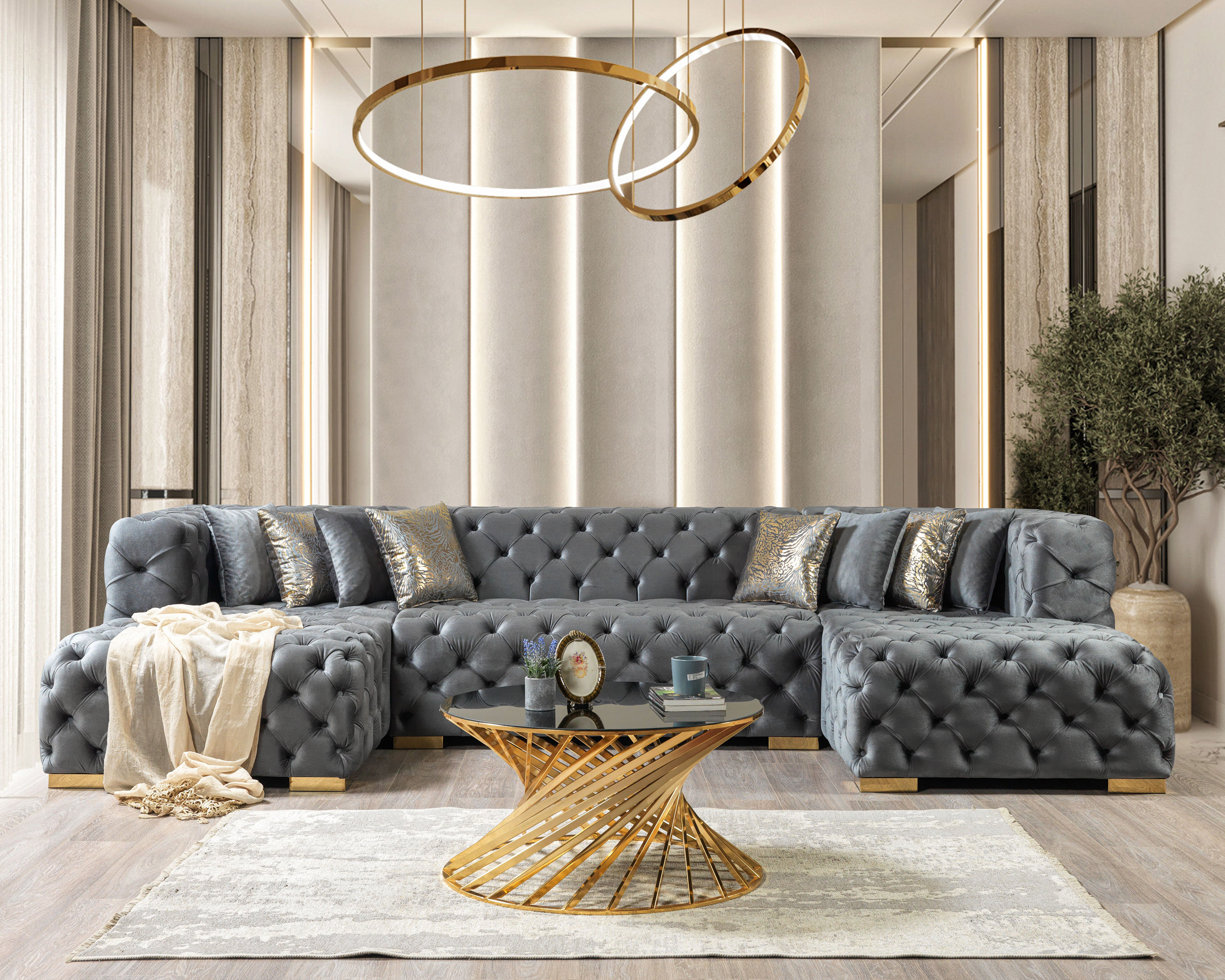 Nova Neva Gray Velvet Double Chaise 138" Sectional