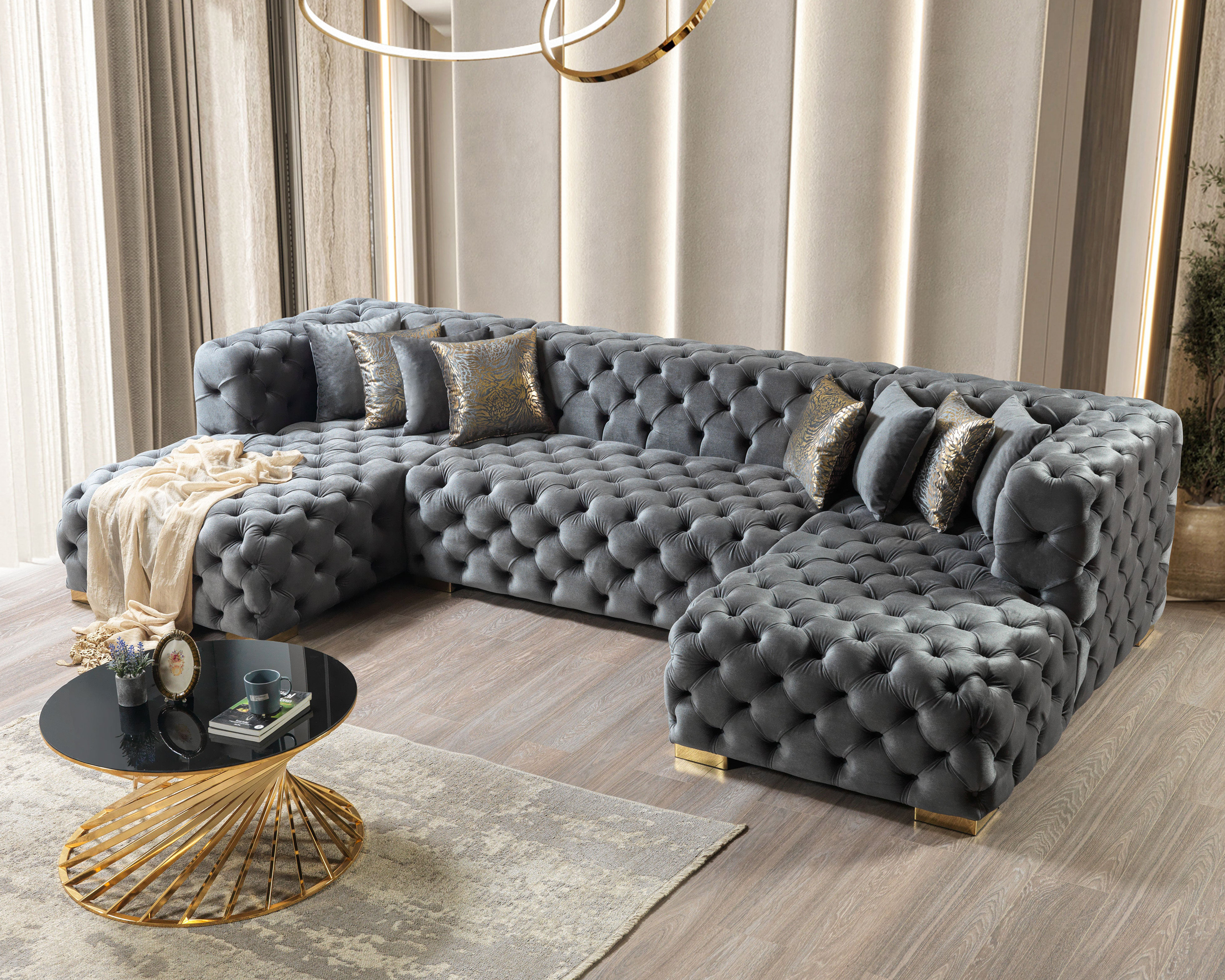 Nova Neva Gray Velvet Double Chaise 138" Sectional