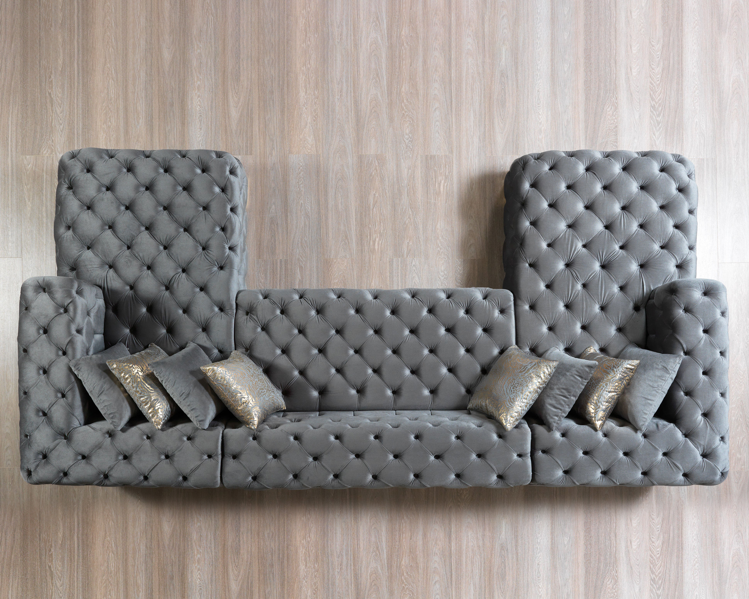 Nova Neva Gray Velvet Double Chaise 138" Sectional