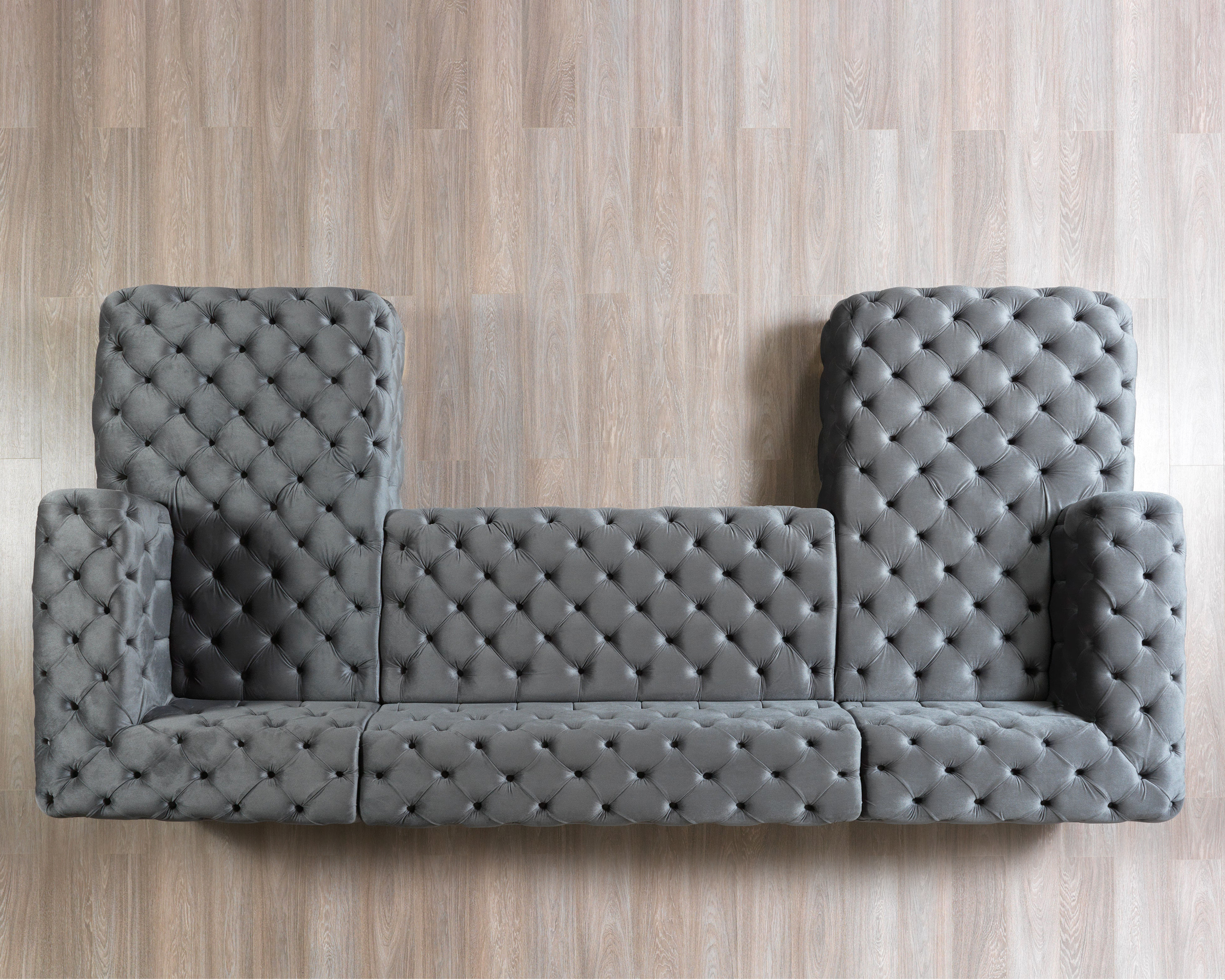Nova Neva Gray Velvet Double Chaise 138" Sectional