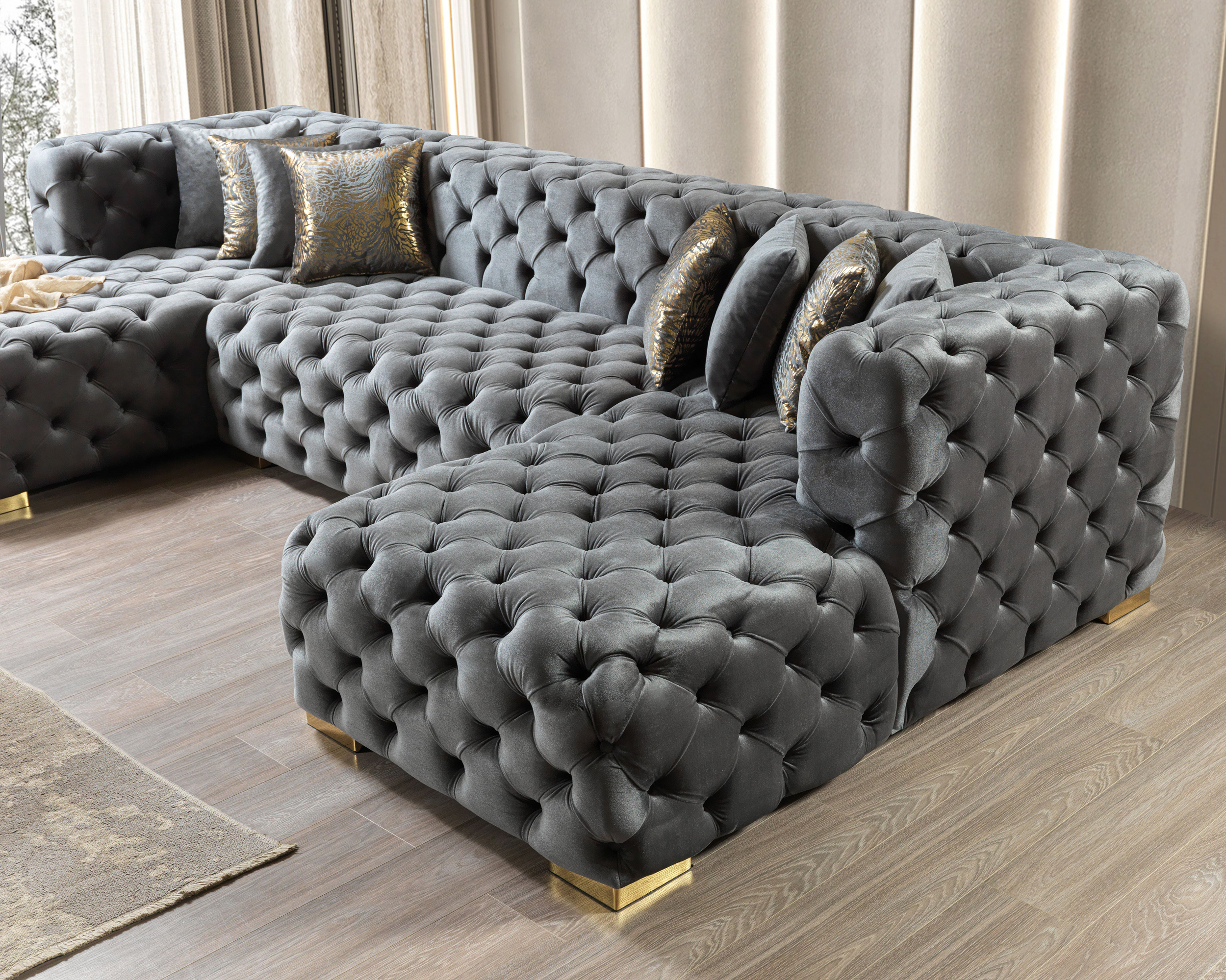 Nova Neva Gray Velvet Double Chaise 138" Sectional