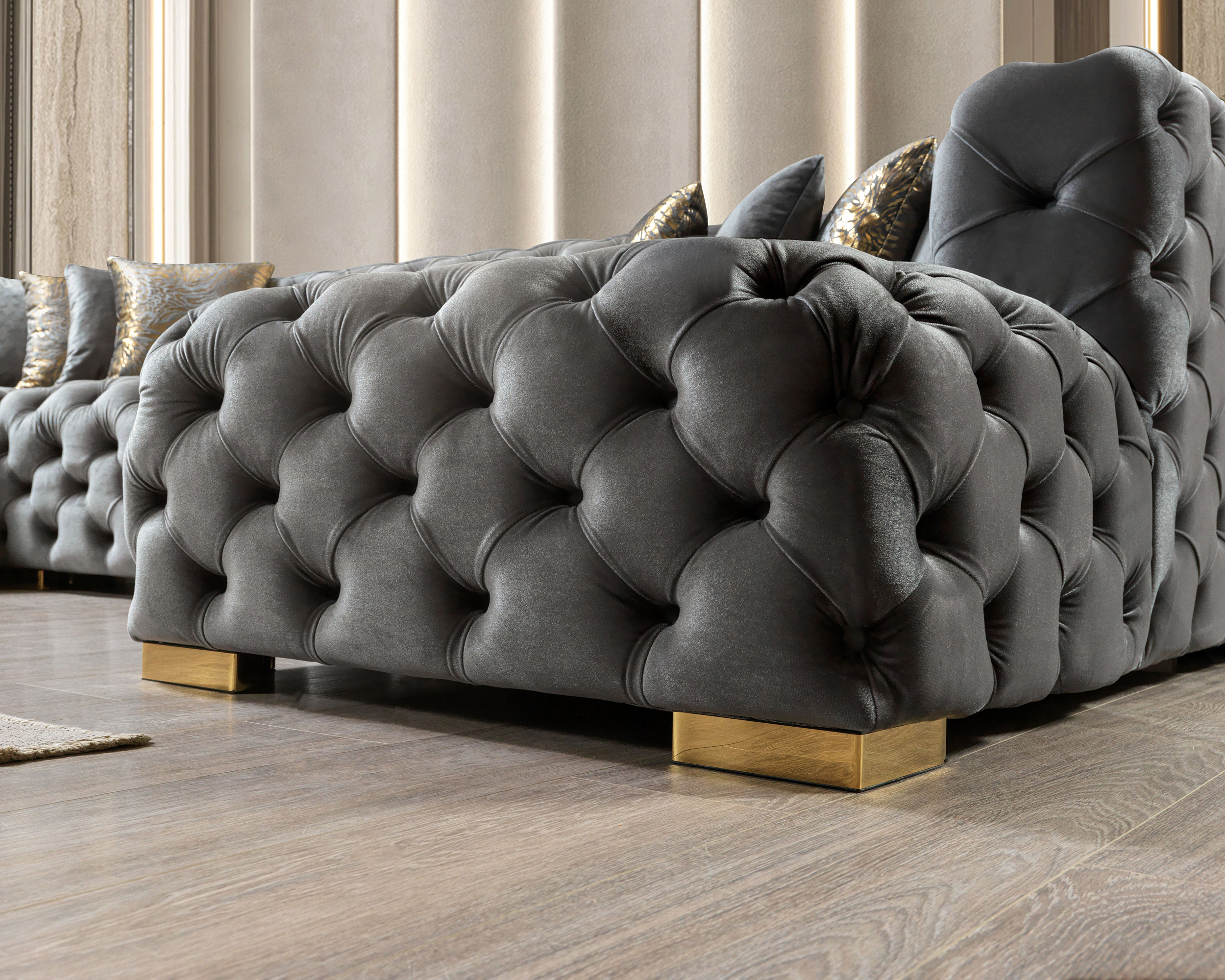 Nova Neva Gray Velvet Double Chaise 138" Sectional