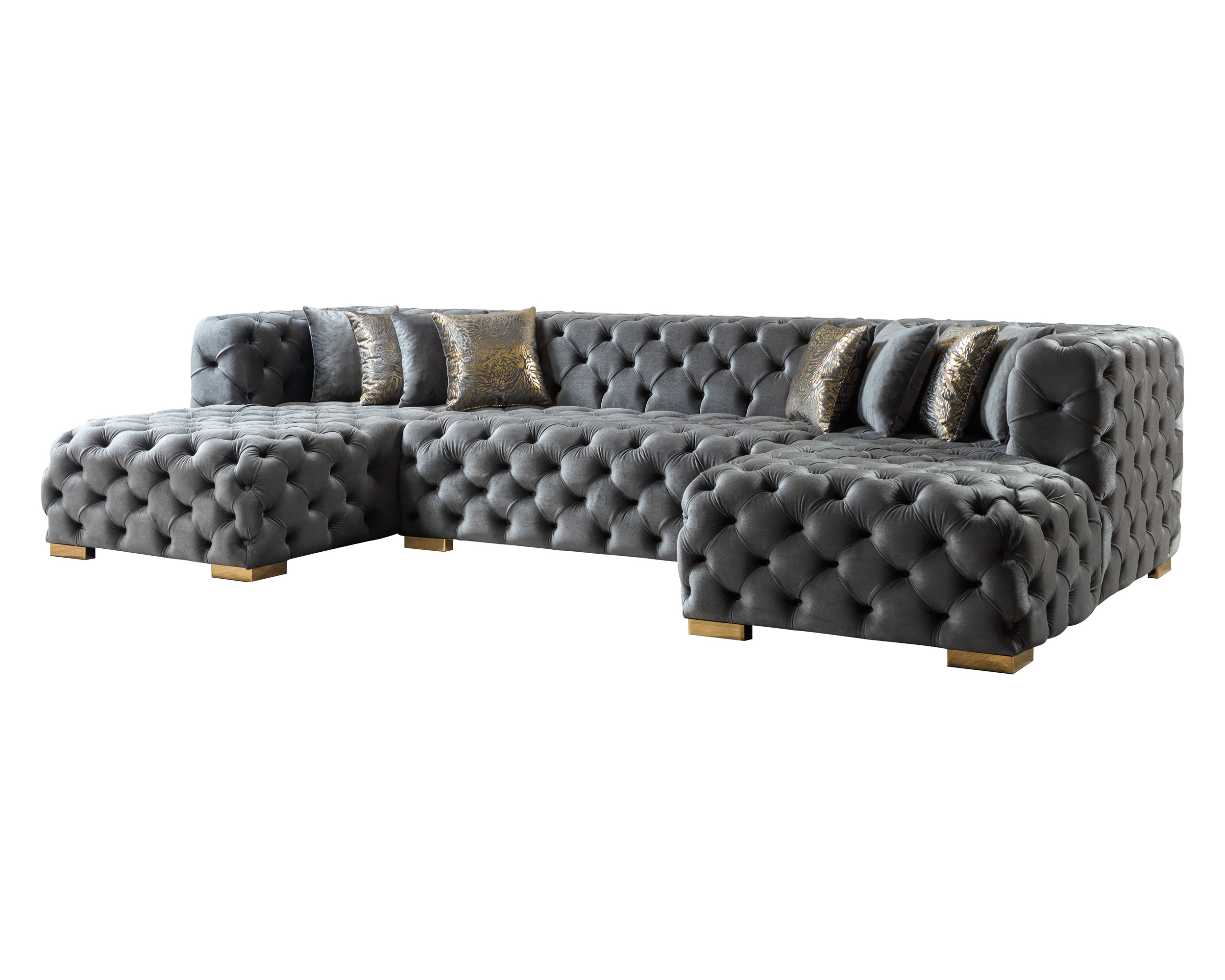 Nova Neva Gray Velvet Double Chaise 138" Sectional