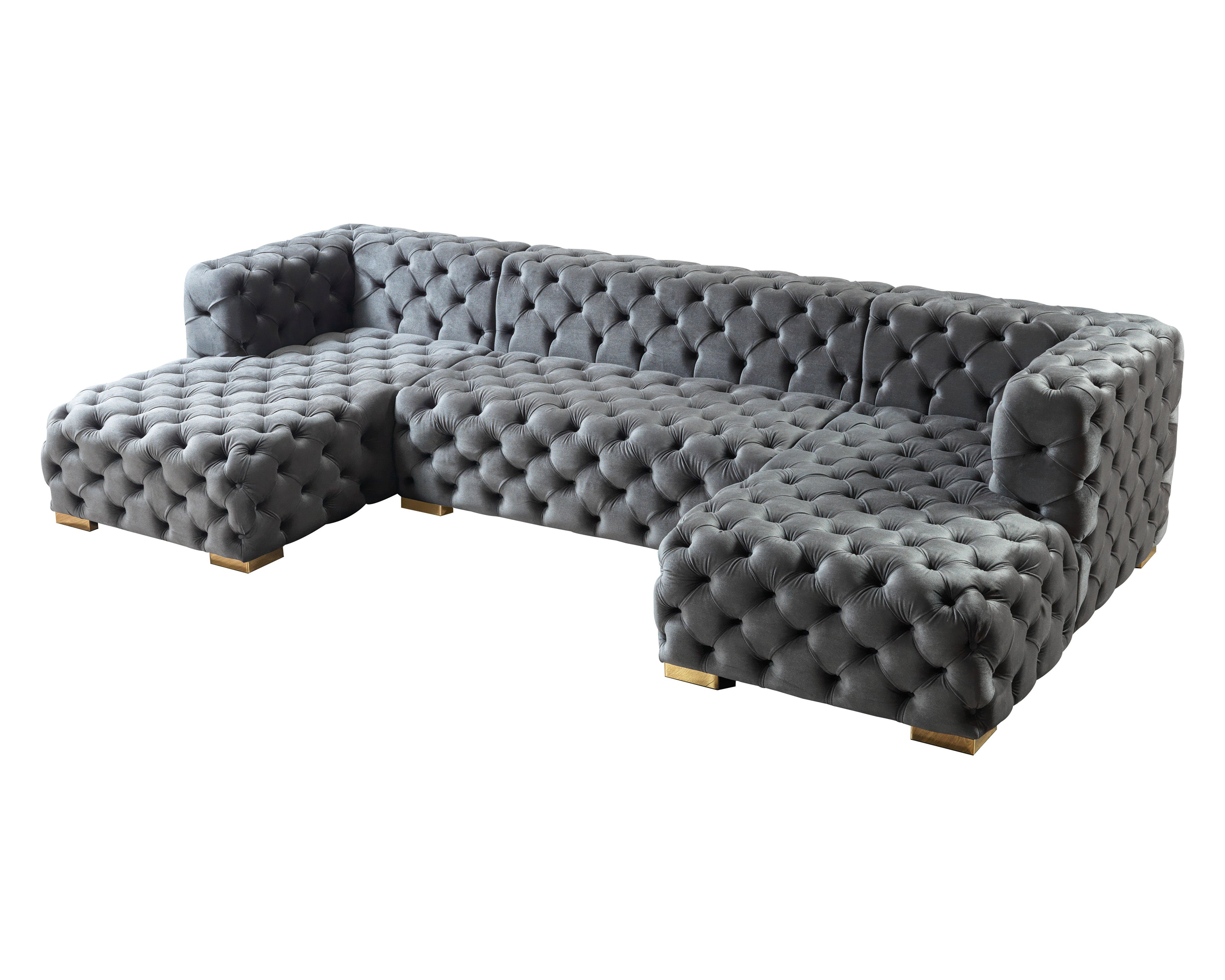 Nova Neva Gray Velvet Double Chaise 138" Sectional