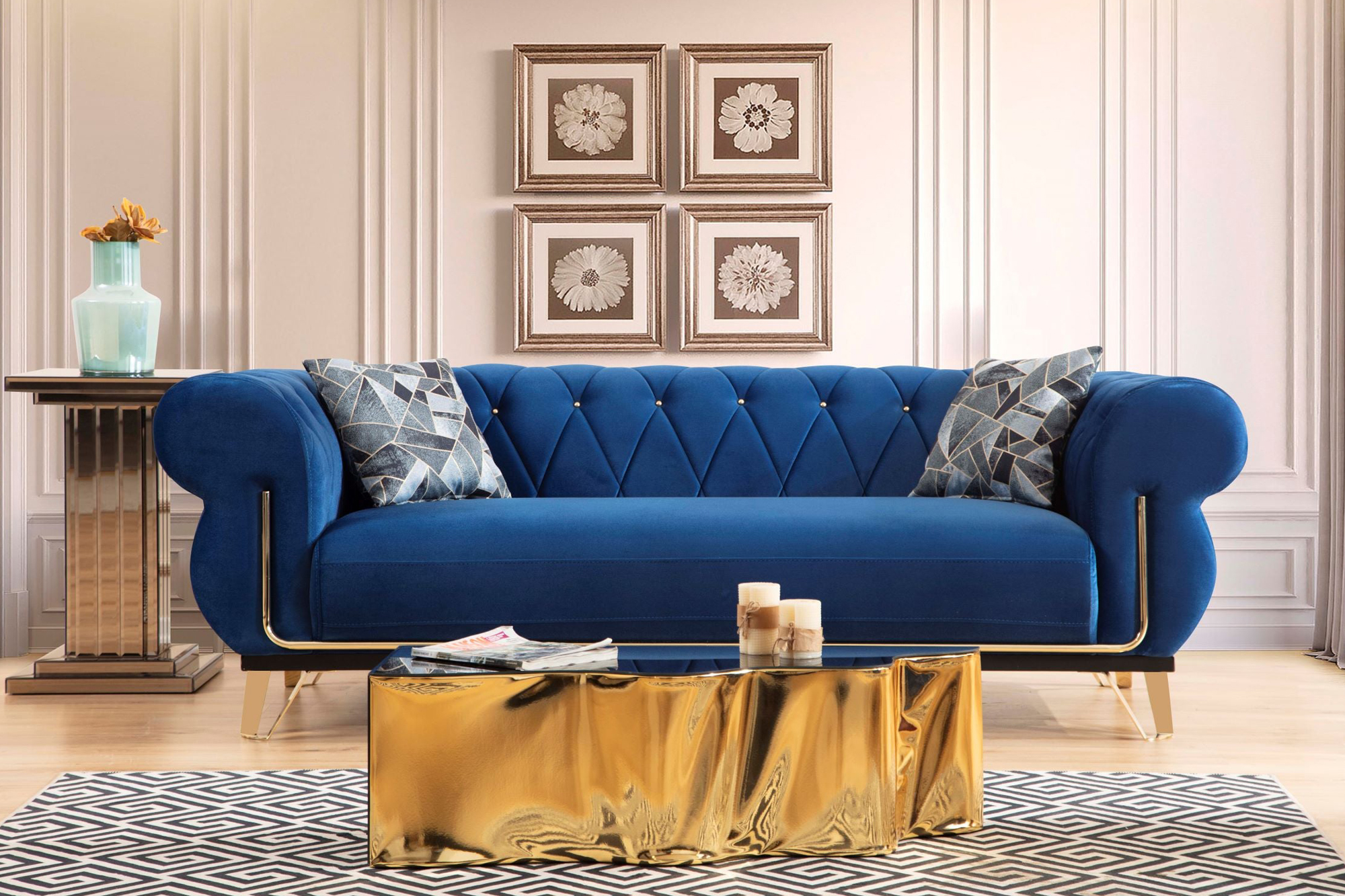 Nova - Rosy Navy Velvet Sofa & Loveseat
