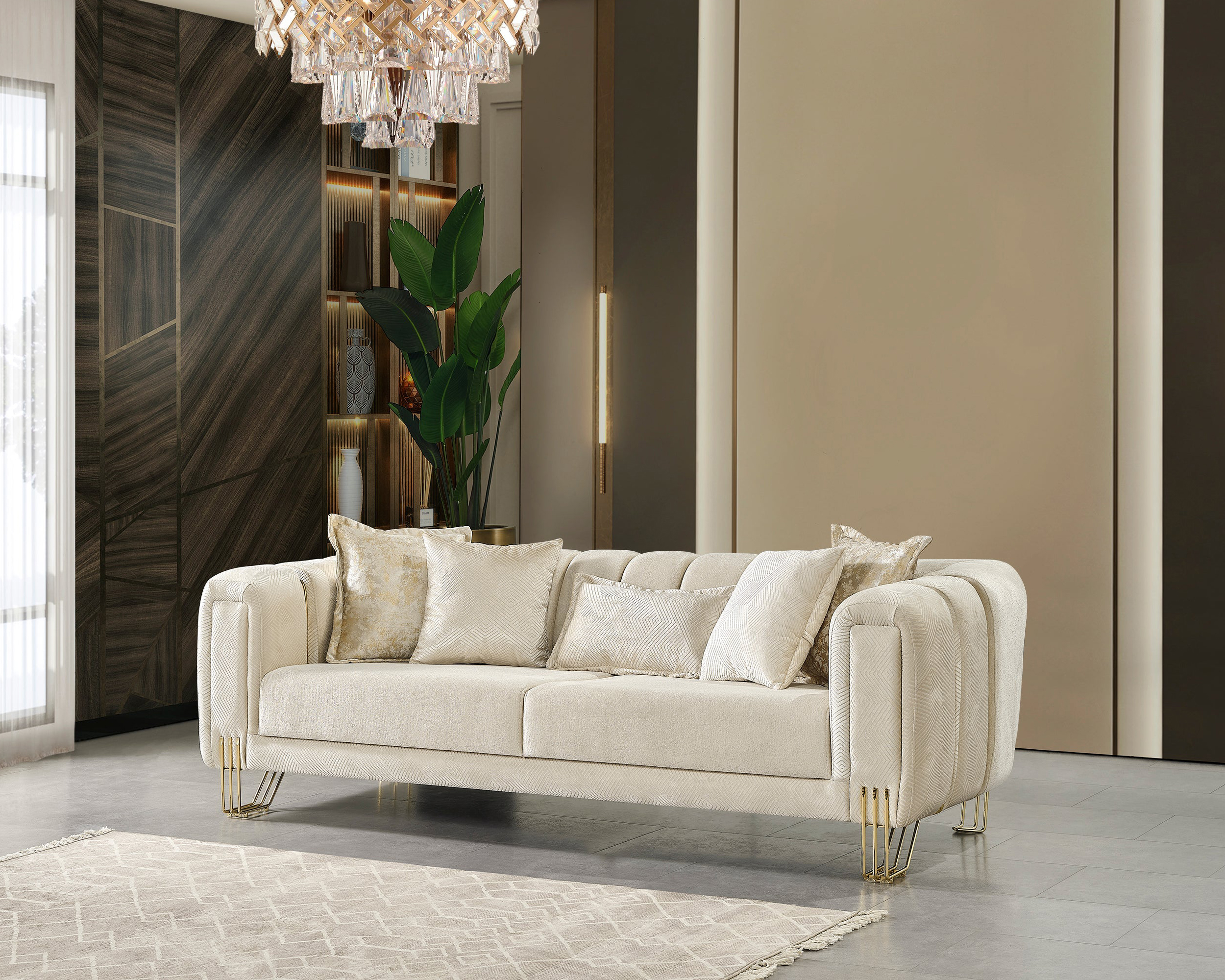 Nova Santana Velvet Sofa - Ivory