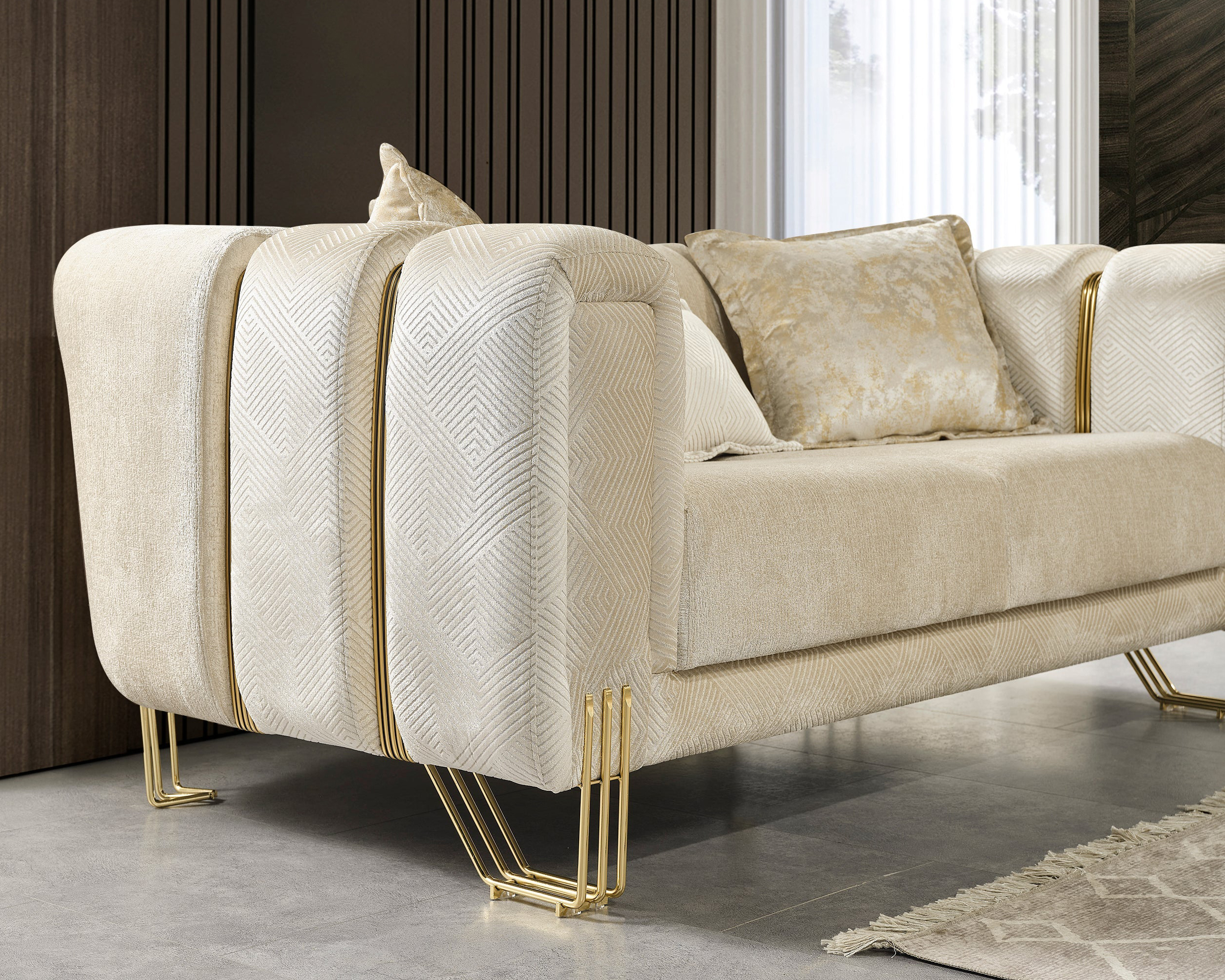 Nova Santana Velvet Sofa - Ivory