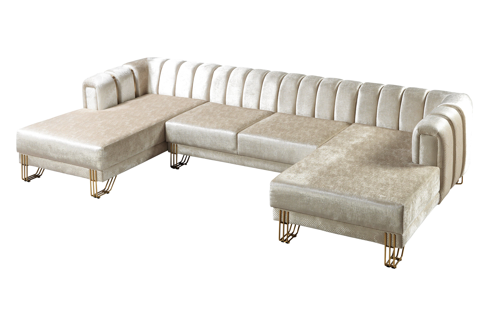 Nova Santana Velvet Double Chaise Sectional - Ivory
