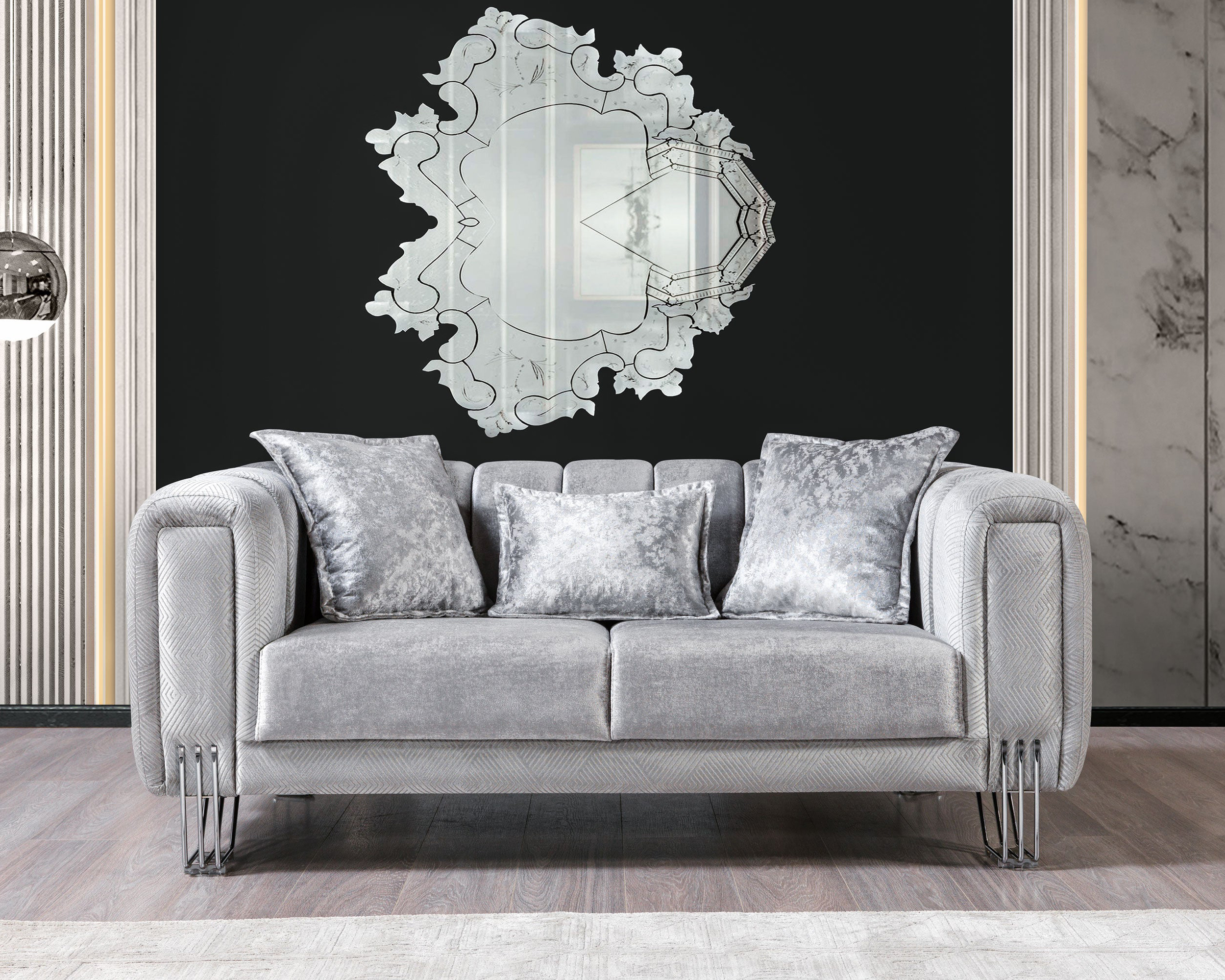 Nova Santana Velvet Sofa & Loveseat - Silver