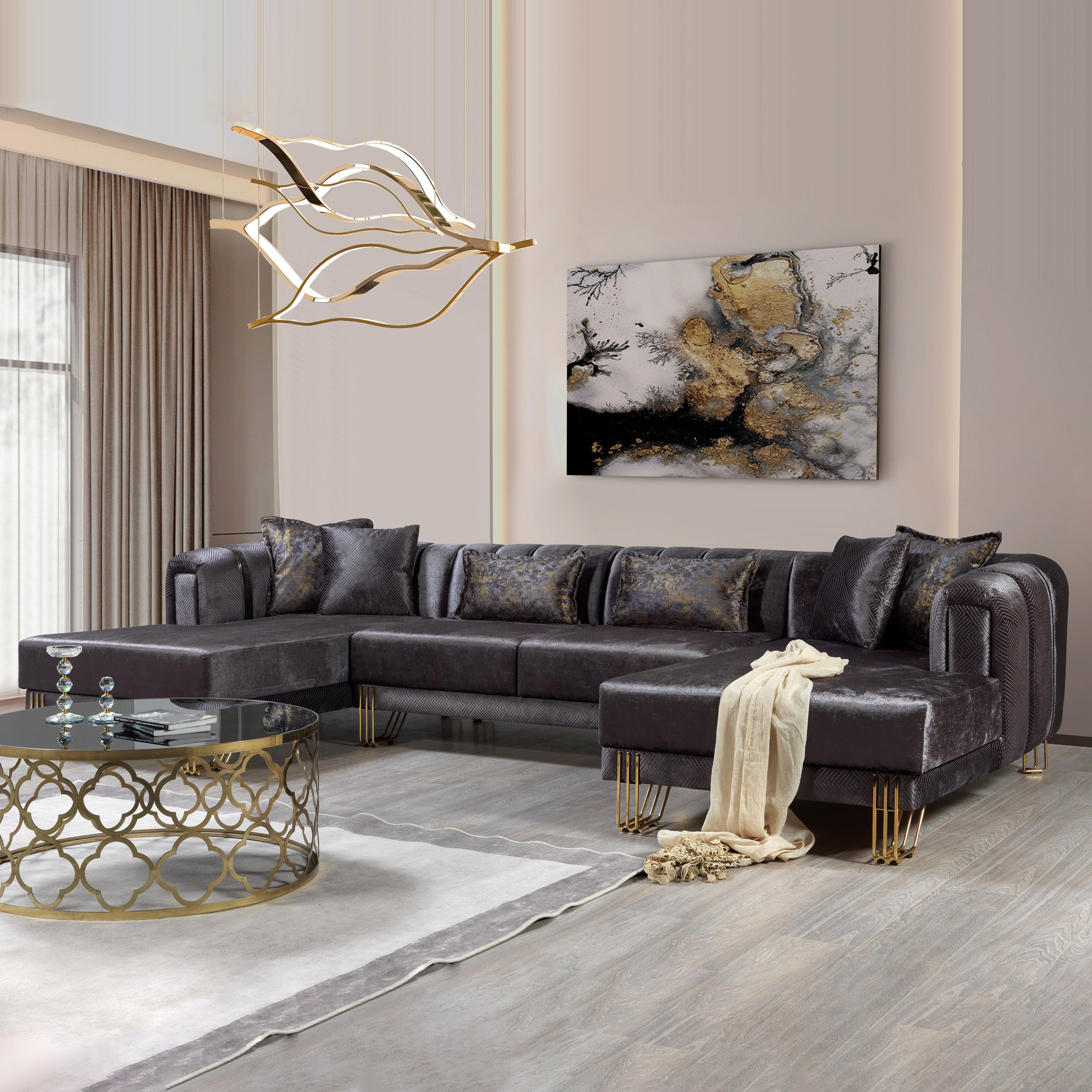 Nova - Santana Velvet Double Chaise Sectional