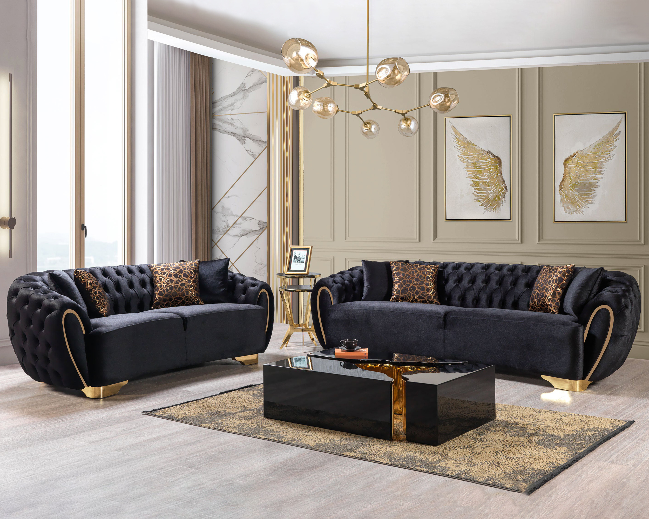 Nova Victoria Velvet Sofa & Loveseat - Black