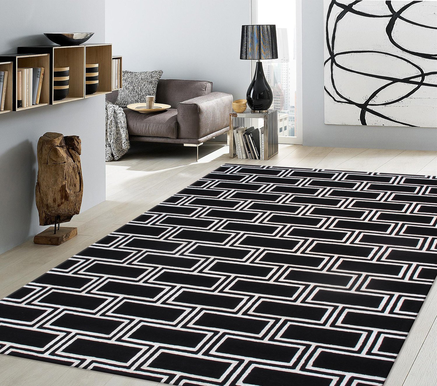 Pasargad Edgy Collection Hand-Tufted Bamboo Silk and Wool Black Area Rug 60'' x 96'' (PVNY-21 5X8)