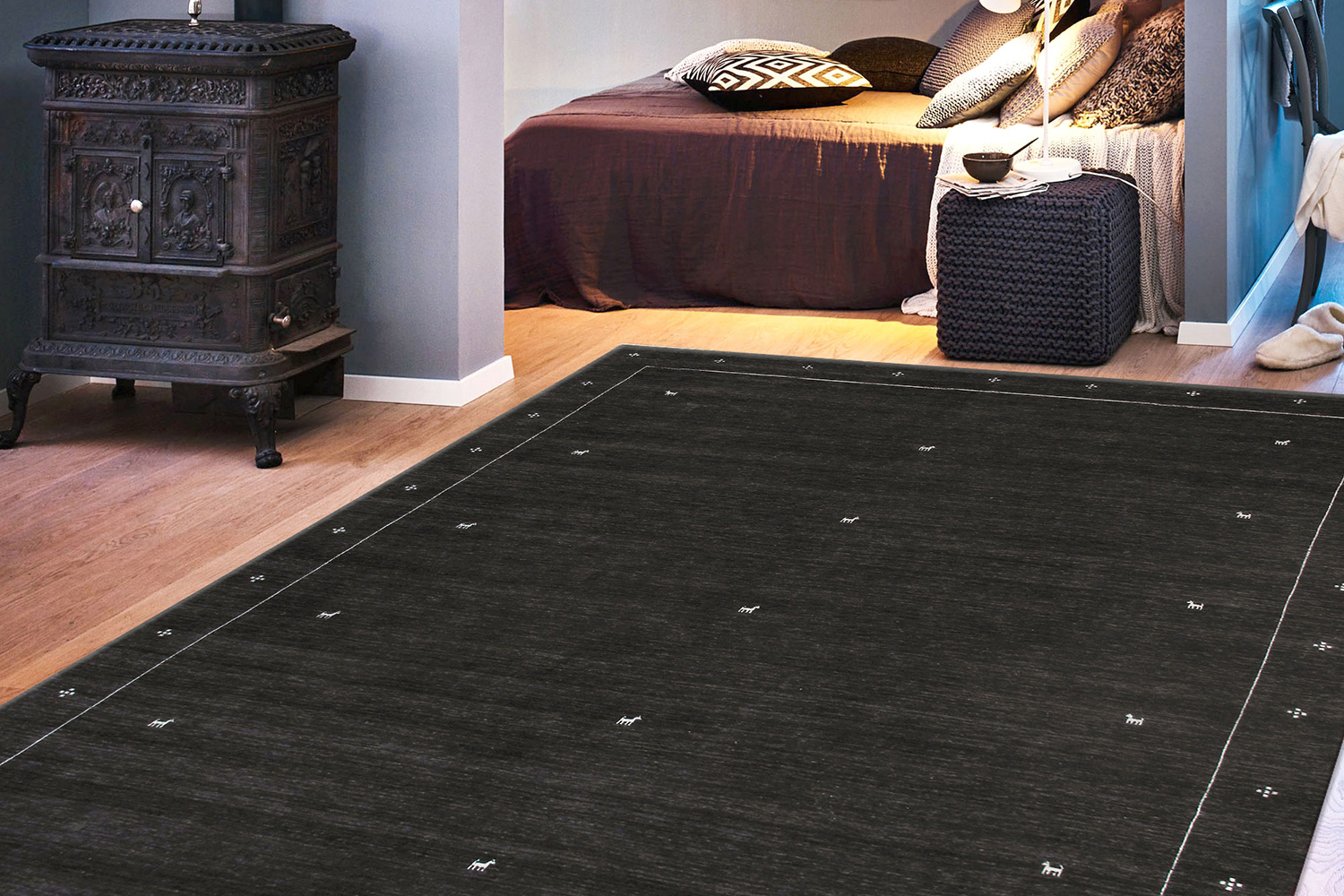 Pasargad Gramercy Collection Hand-Loomed Silk and Wool Charcoal Area Rug (AR-21 8X10) - 93'' x 117''