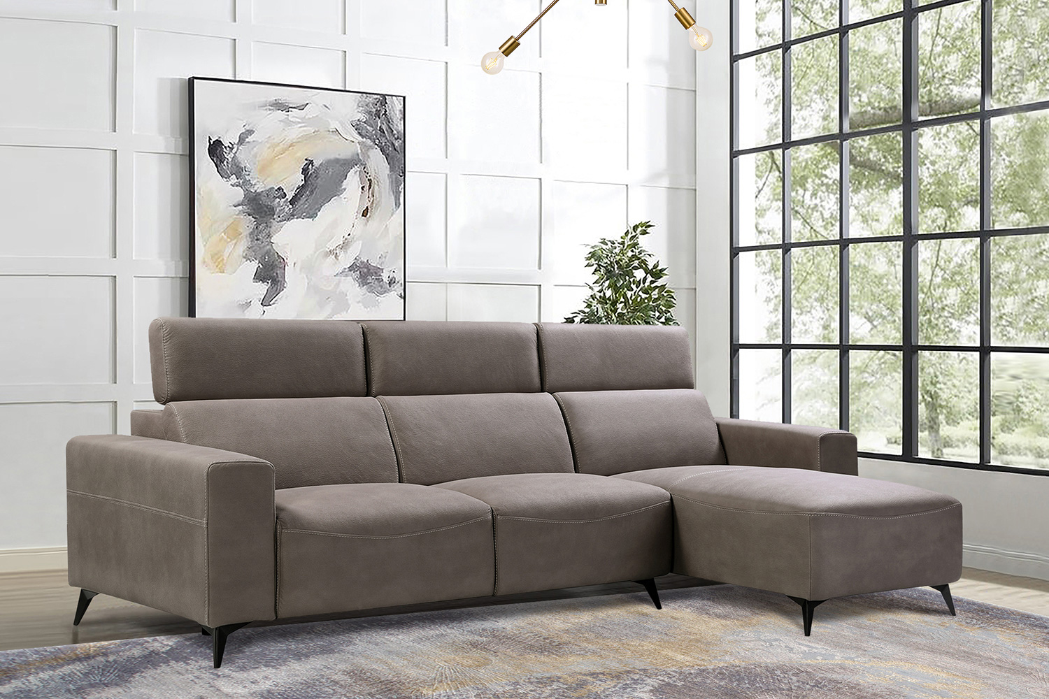 Pasargad Modern Bari Sectional Sofa with Push Back Functional, Left Facing Gray Color