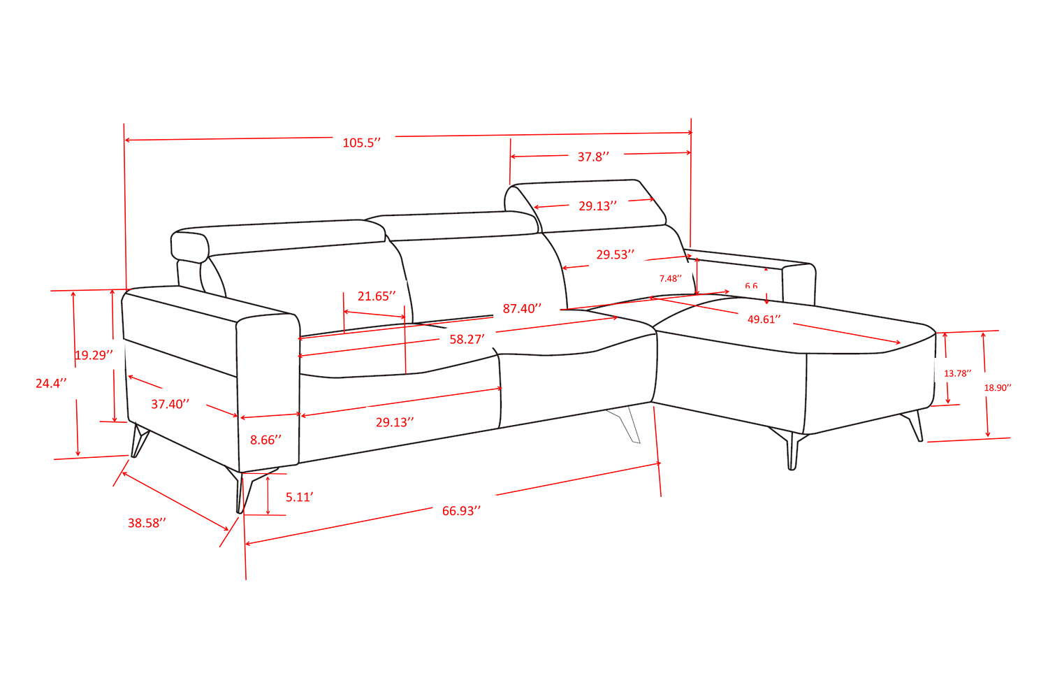 Pasargad Modern Bari Sectional Sofa with Push Back Functional, Left Facing Gray Color