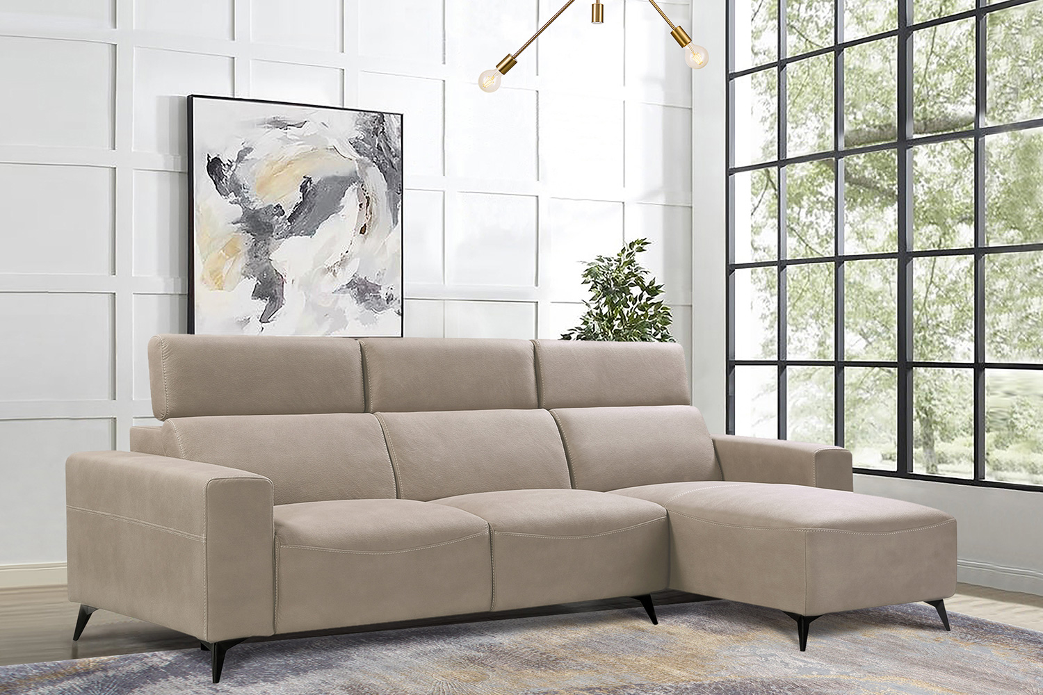 Pasargad Modern Bari Sectional Sofa with Push Back Functional, Left Facing Beige Color