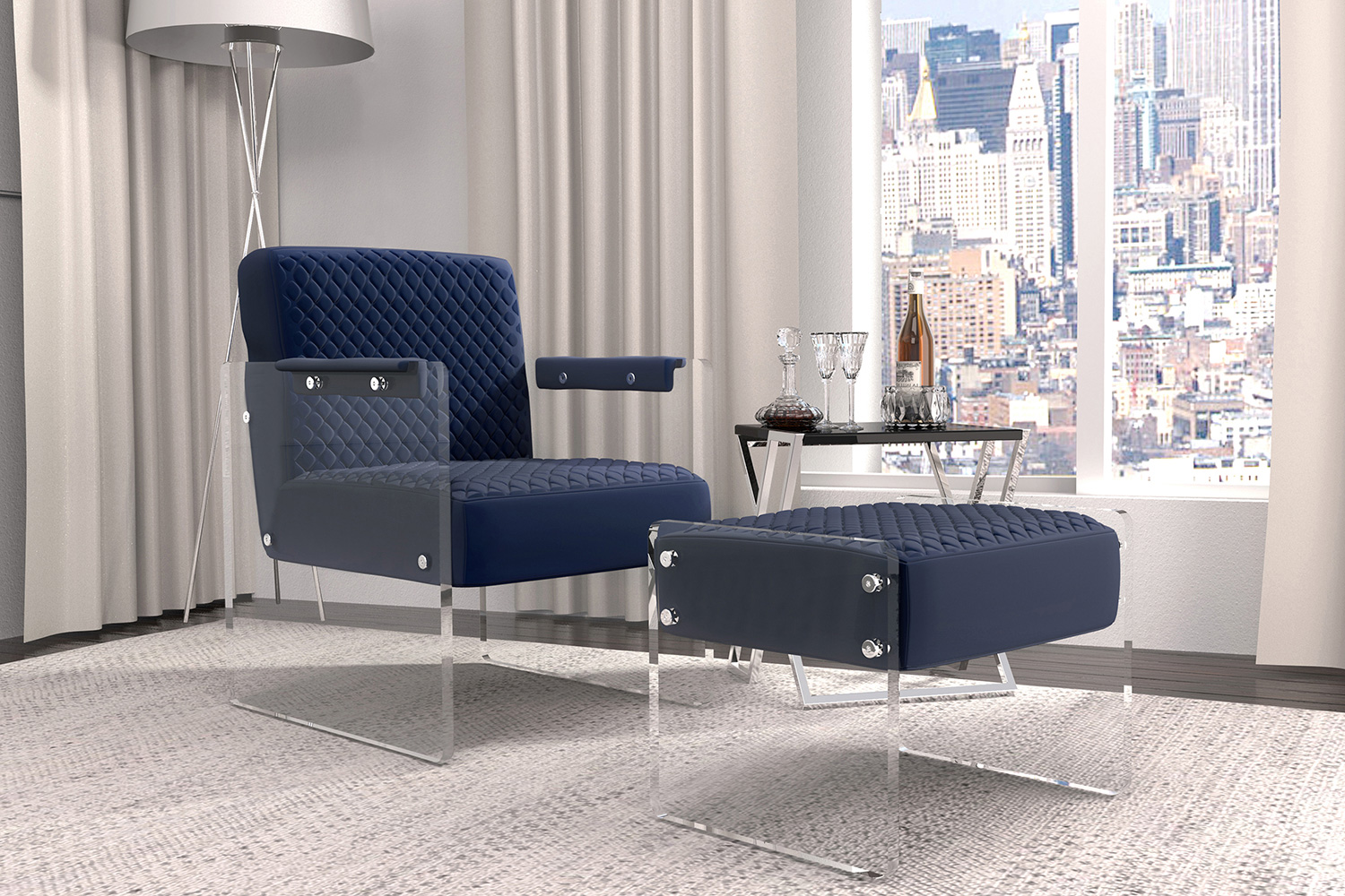 Pasargad - Tribecca Collection Acrylic and Velvet Accentchair